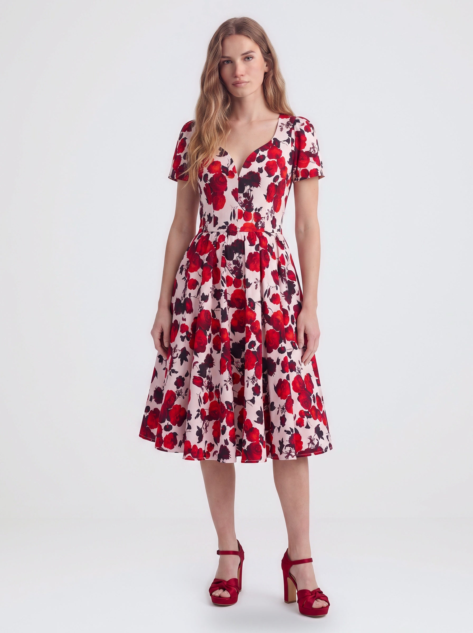 Lilith Swing Dress in Red Fiori Dolce-Tactilefable
