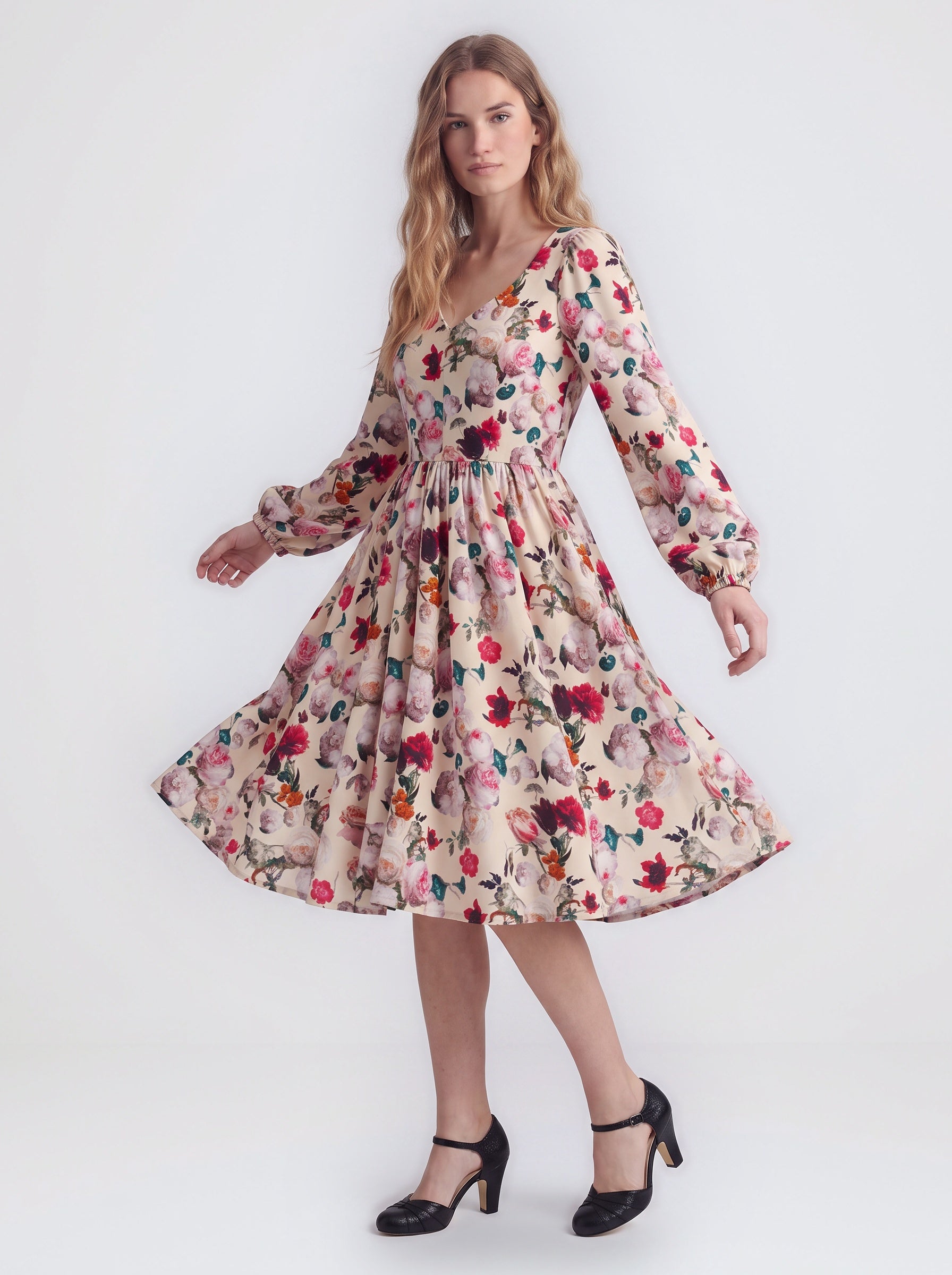 Kara Swing Dress in Ivory Ambrosia Floral-Tactilefable