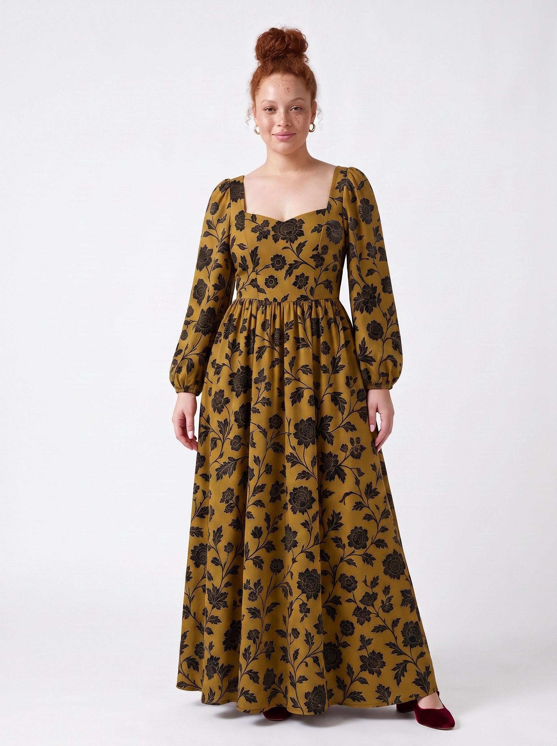 Lucrezia Renaissance Maxi Gown in Ochre Capri Floral-Tactilefable