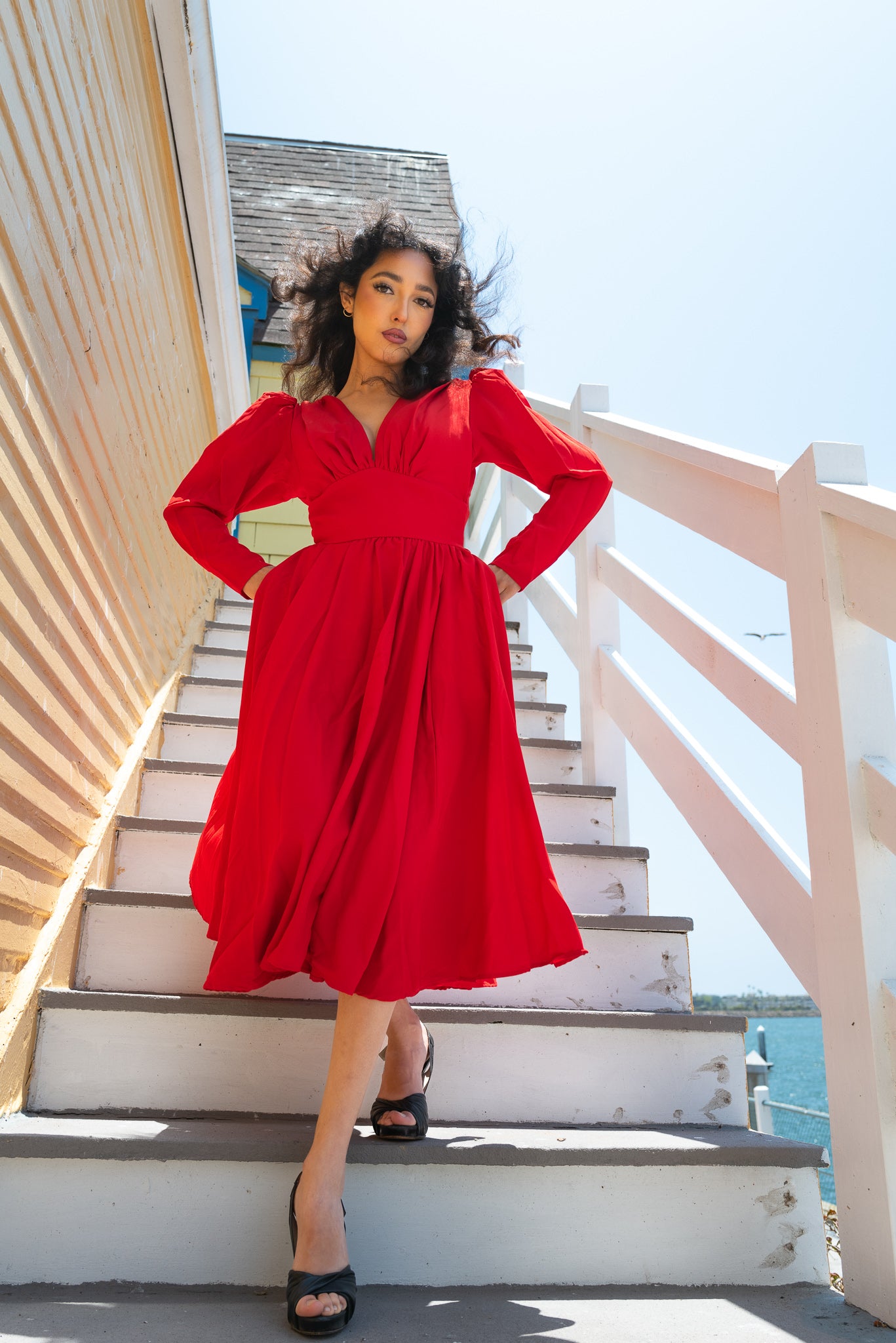 Luna 40s Swing Dress in Red Crepe | Laura Byrnes Design-Tactilefable