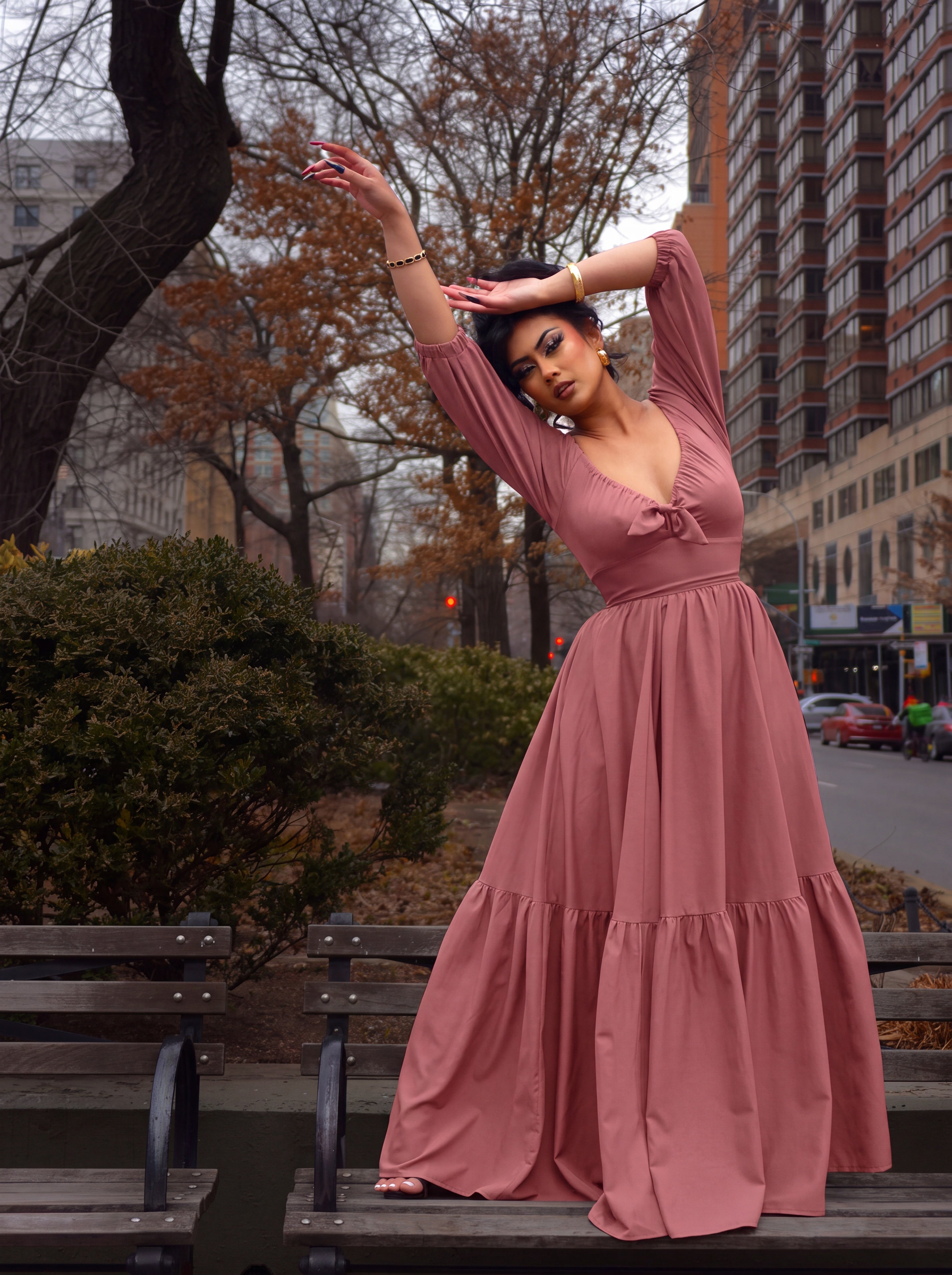 Molly Cottage 70s Maxi Gown in Mulberry Pink-Tactilefable