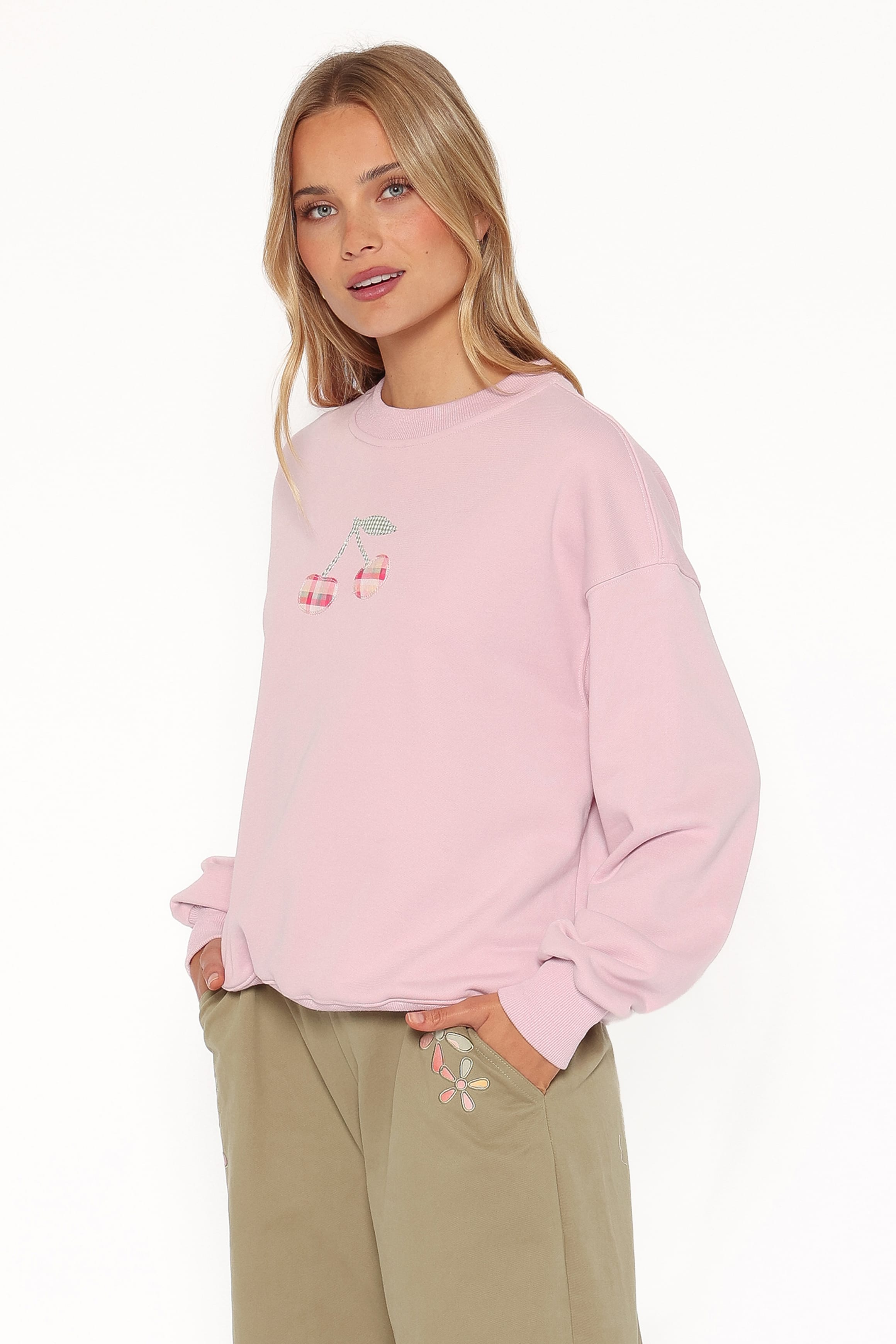Cayley Patchwork Sweatshirt - Pink Cherry-Tactilefable