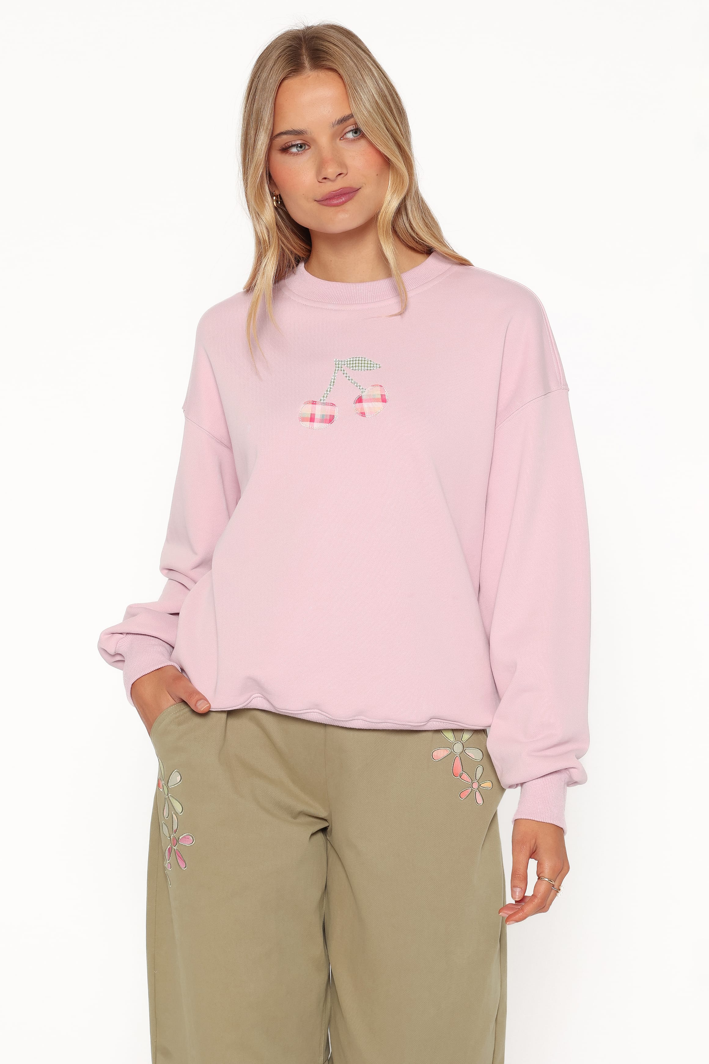 Cayley Patchwork Sweatshirt - Pink Cherry-Tactilefable