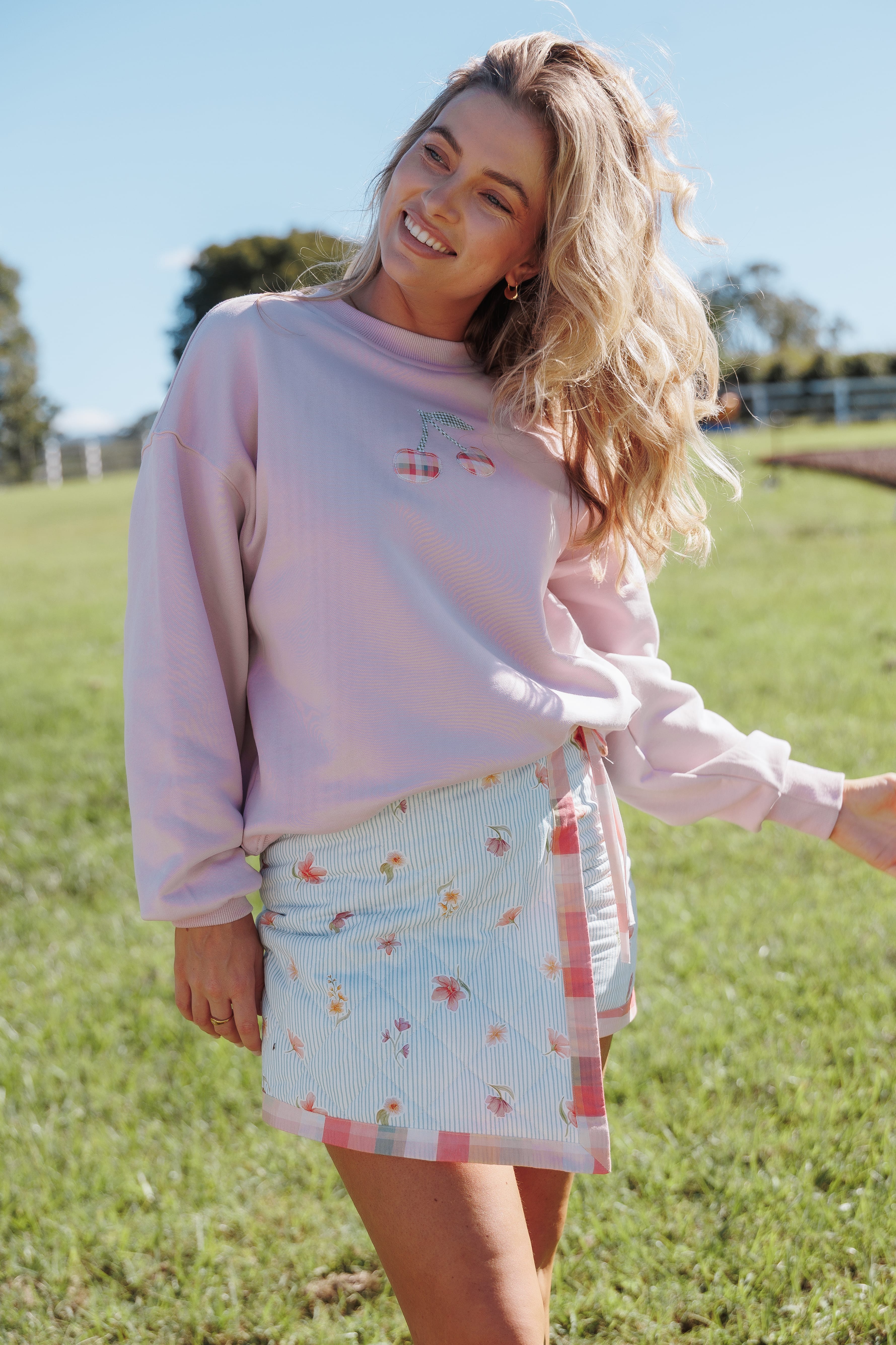 Cayley Patchwork Sweatshirt - Pink Cherry-Tactilefable