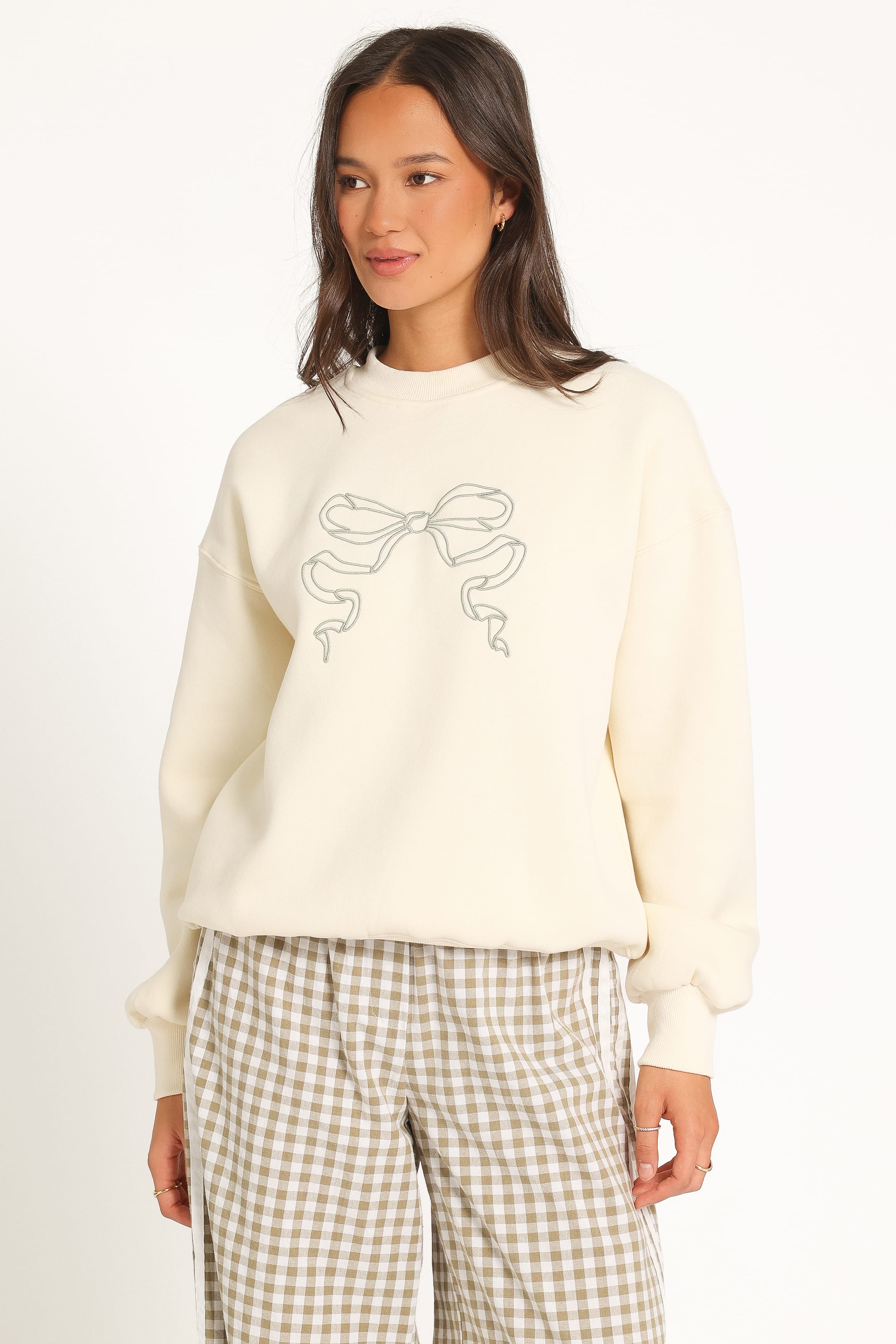Danni Bow Embellished Sweatshirt - Cream-Tactilefable