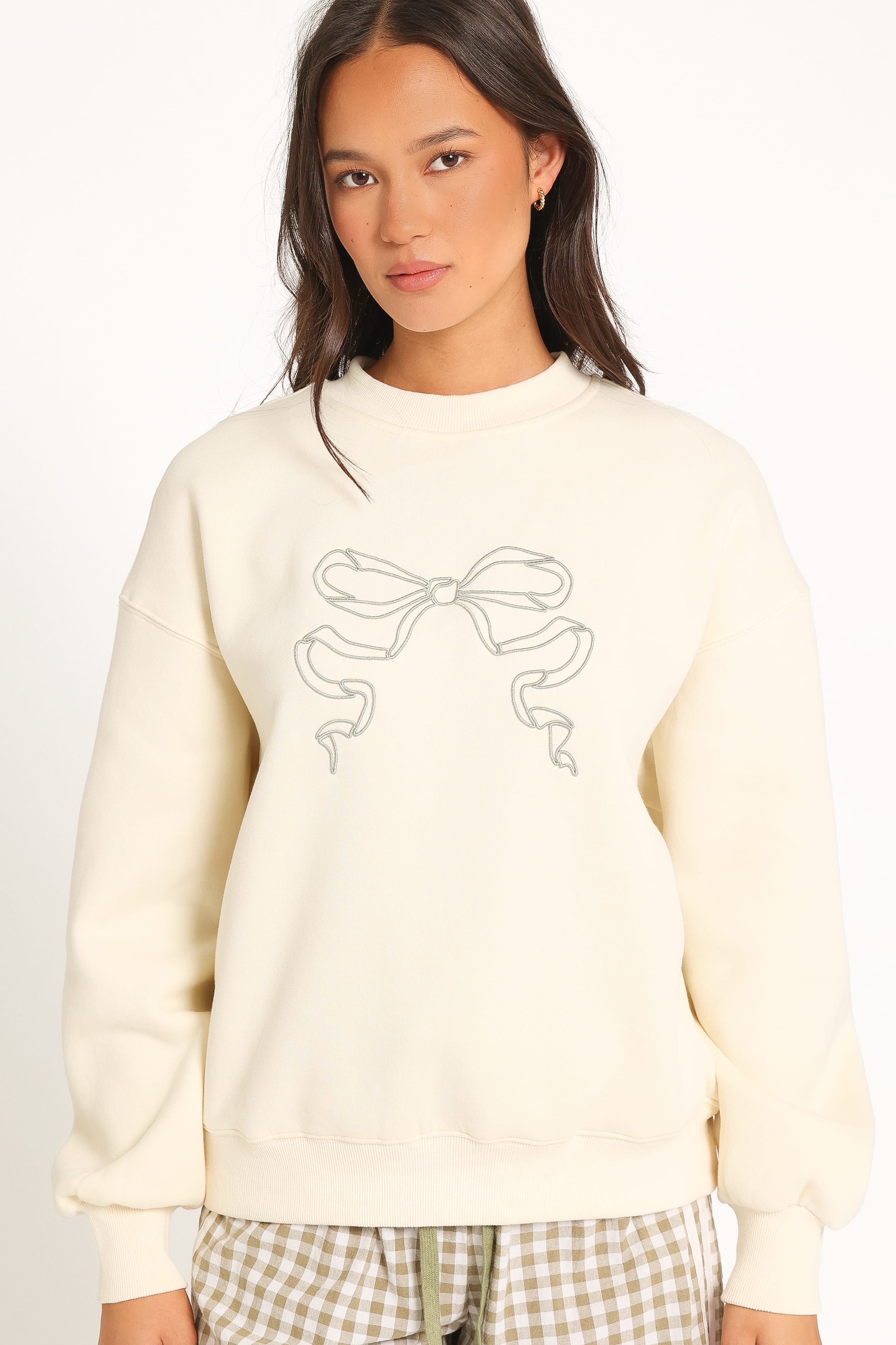 Danni Bow Embellished Sweatshirt - Cream-Tactilefable