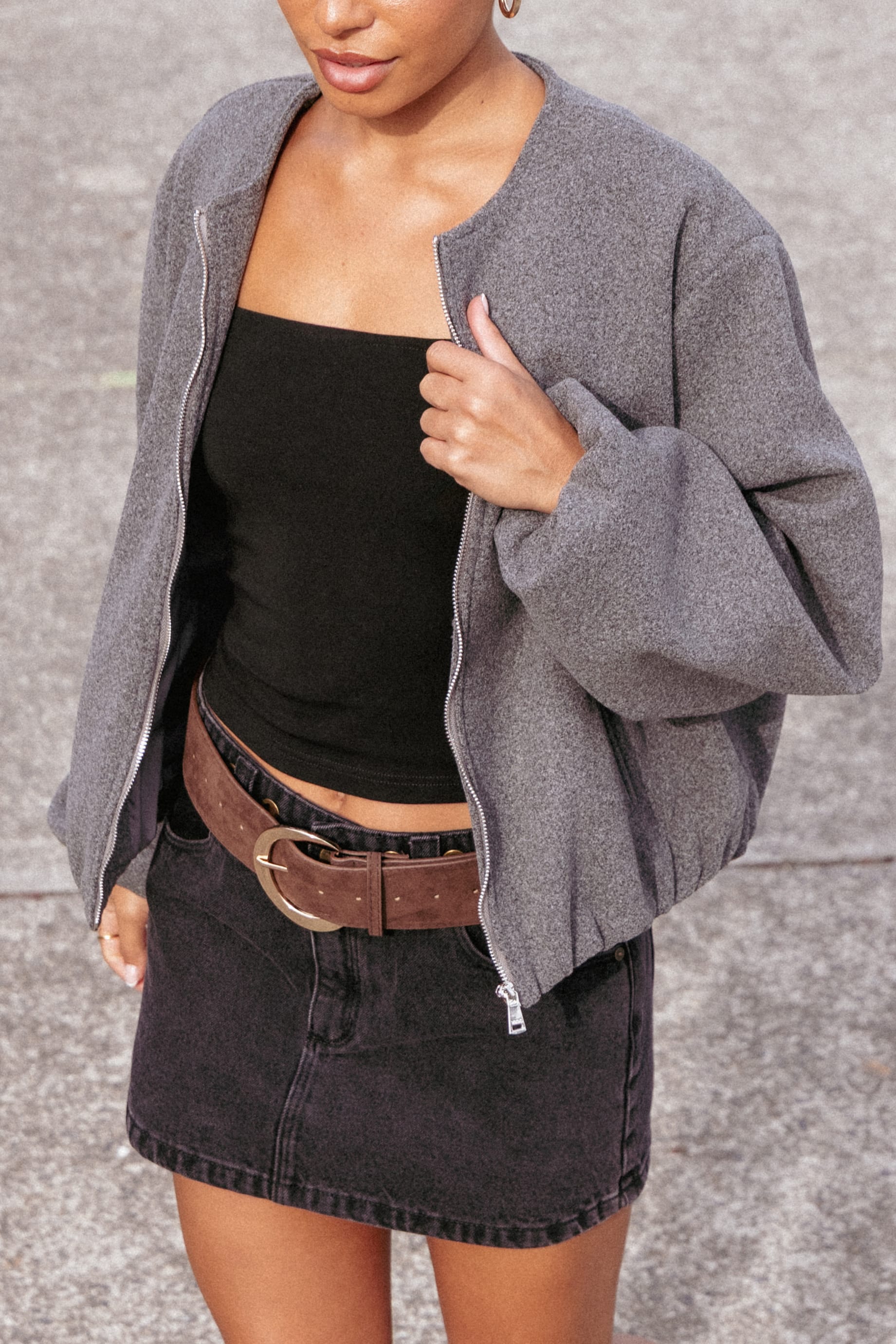 Elisa Cropped Bomber - Heather Grey-Tactilefable