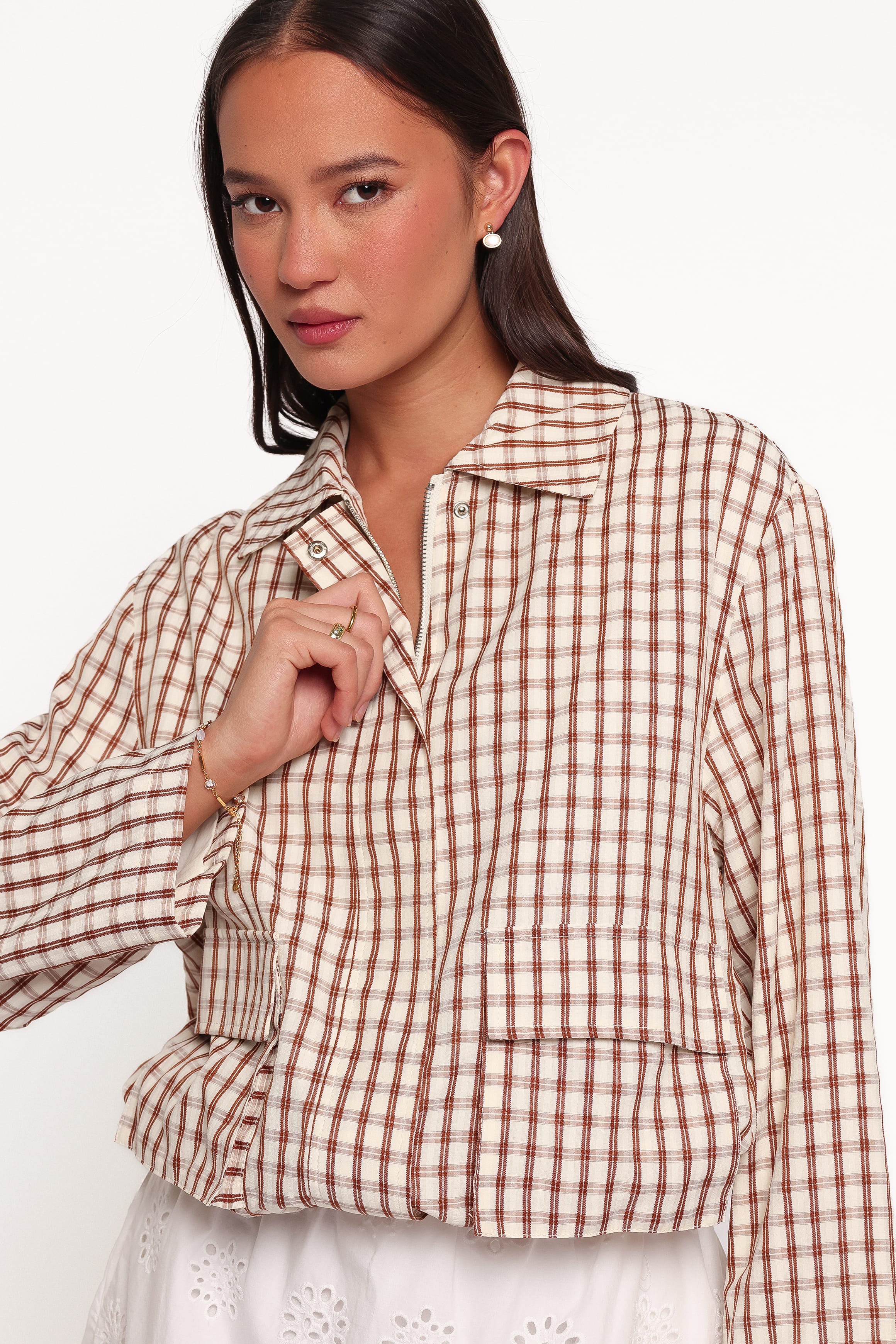 Julie Bubble Hem Jacket - Brown Gingham-Tactilefable