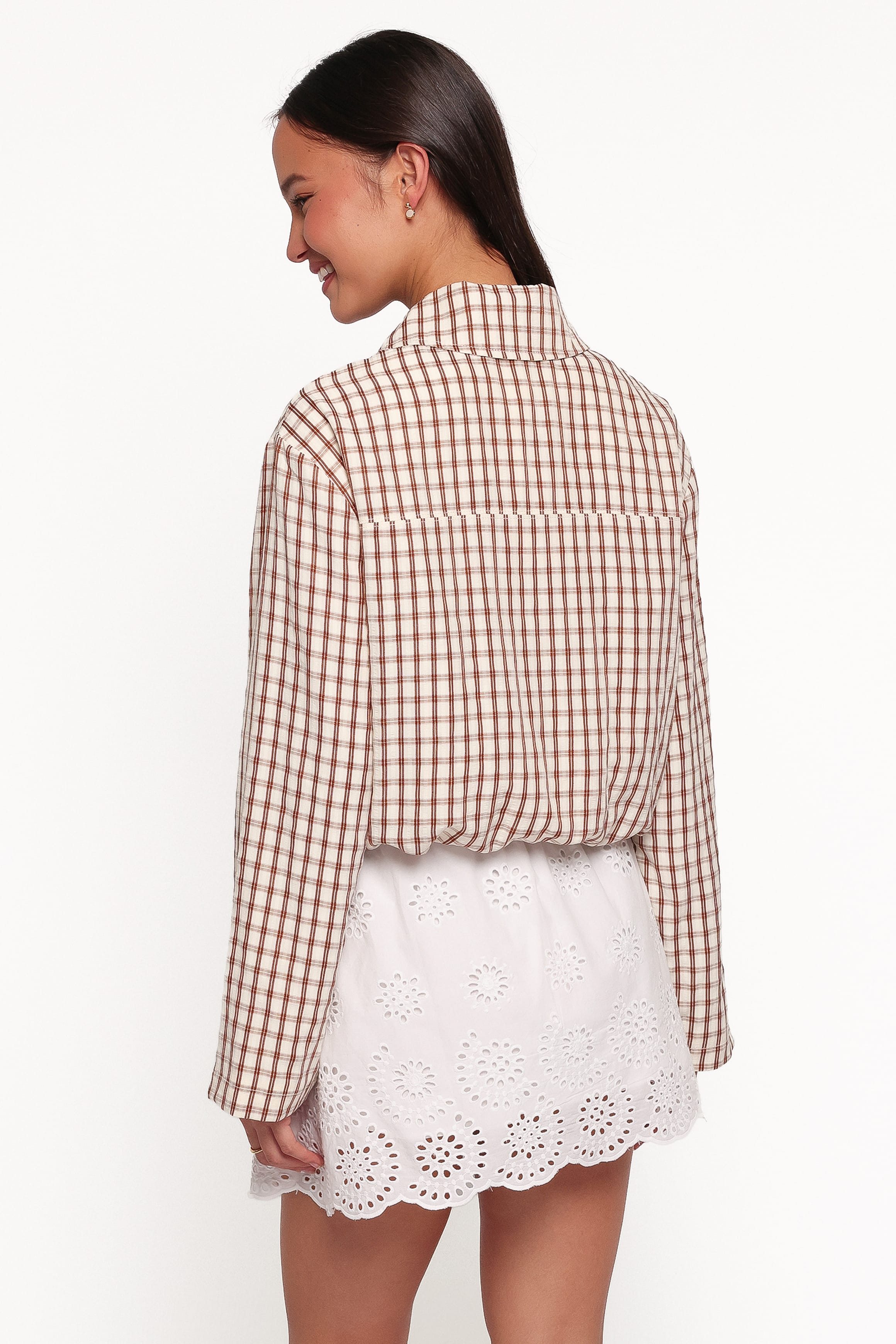Julie Bubble Hem Jacket - Brown Gingham-Tactilefable