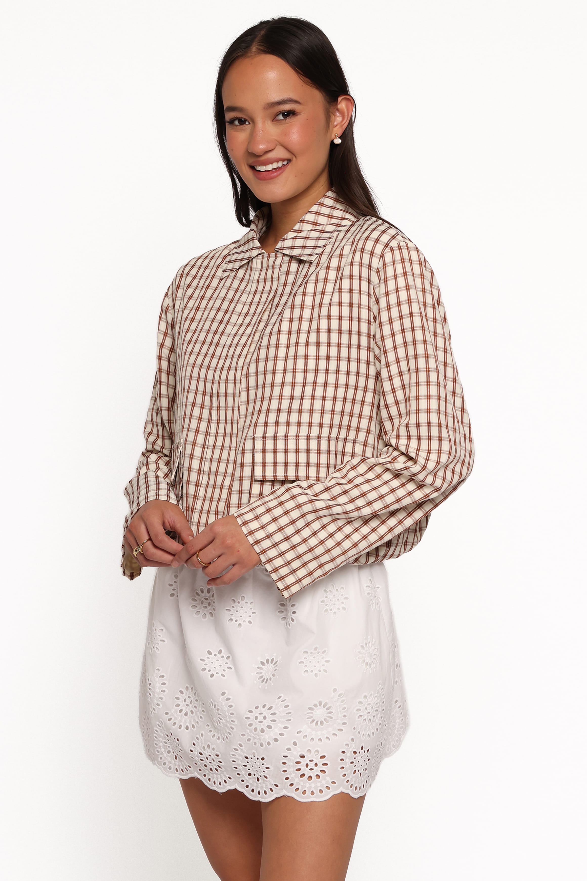 Julie Bubble Hem Jacket - Brown Gingham-Tactilefable