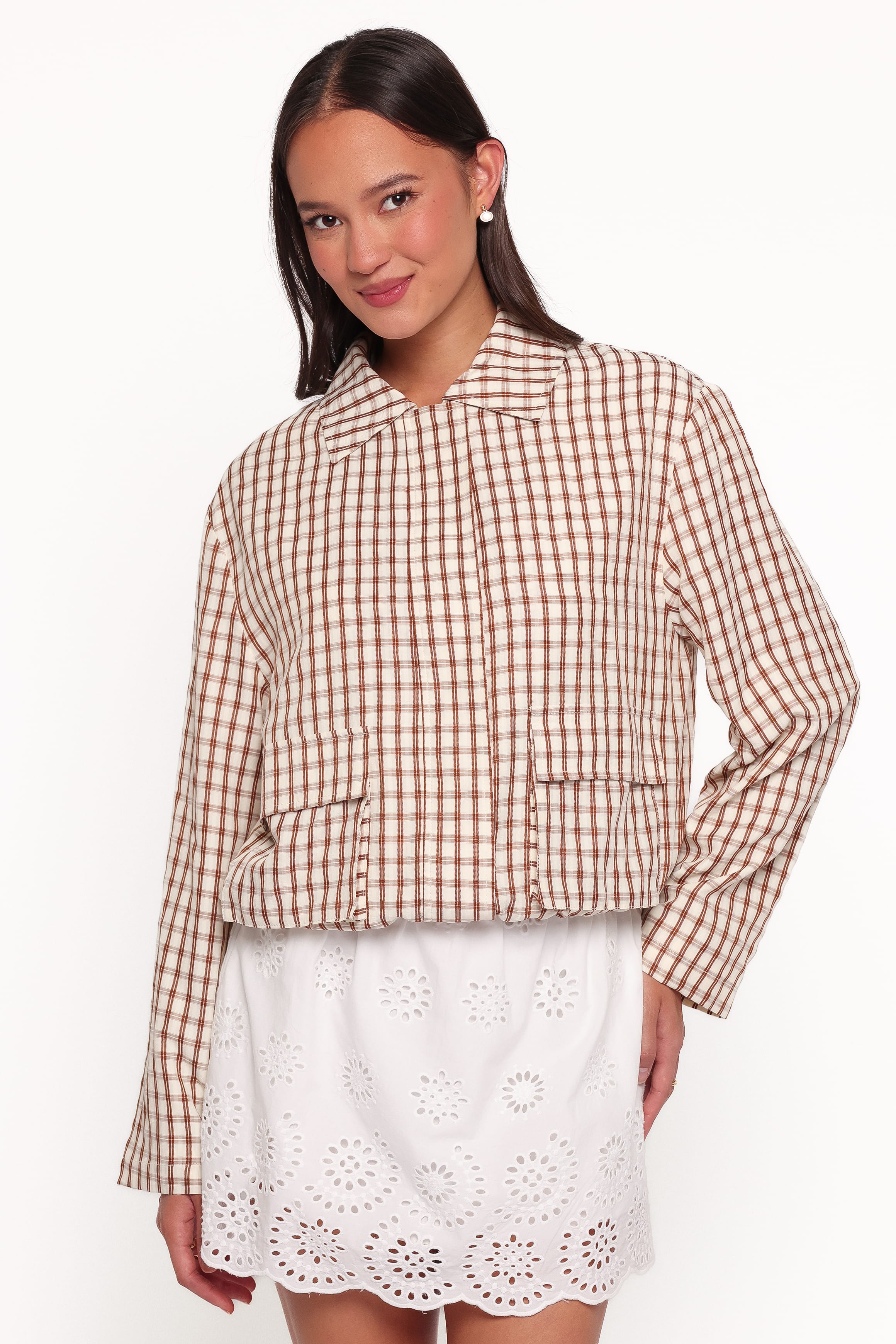 Julie Bubble Hem Jacket - Brown Gingham-Tactilefable
