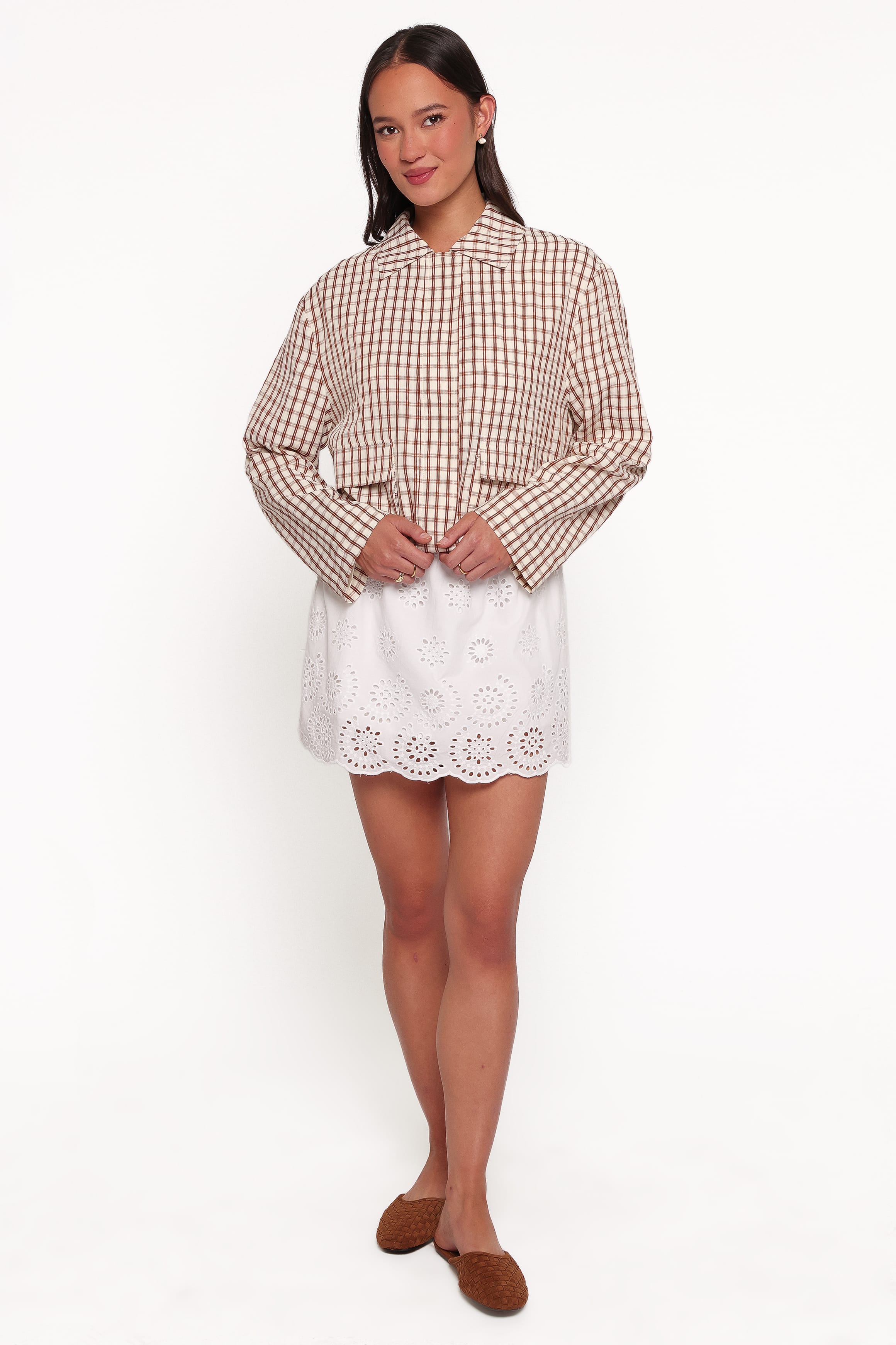 Julie Bubble Hem Jacket - Brown Gingham-Tactilefable