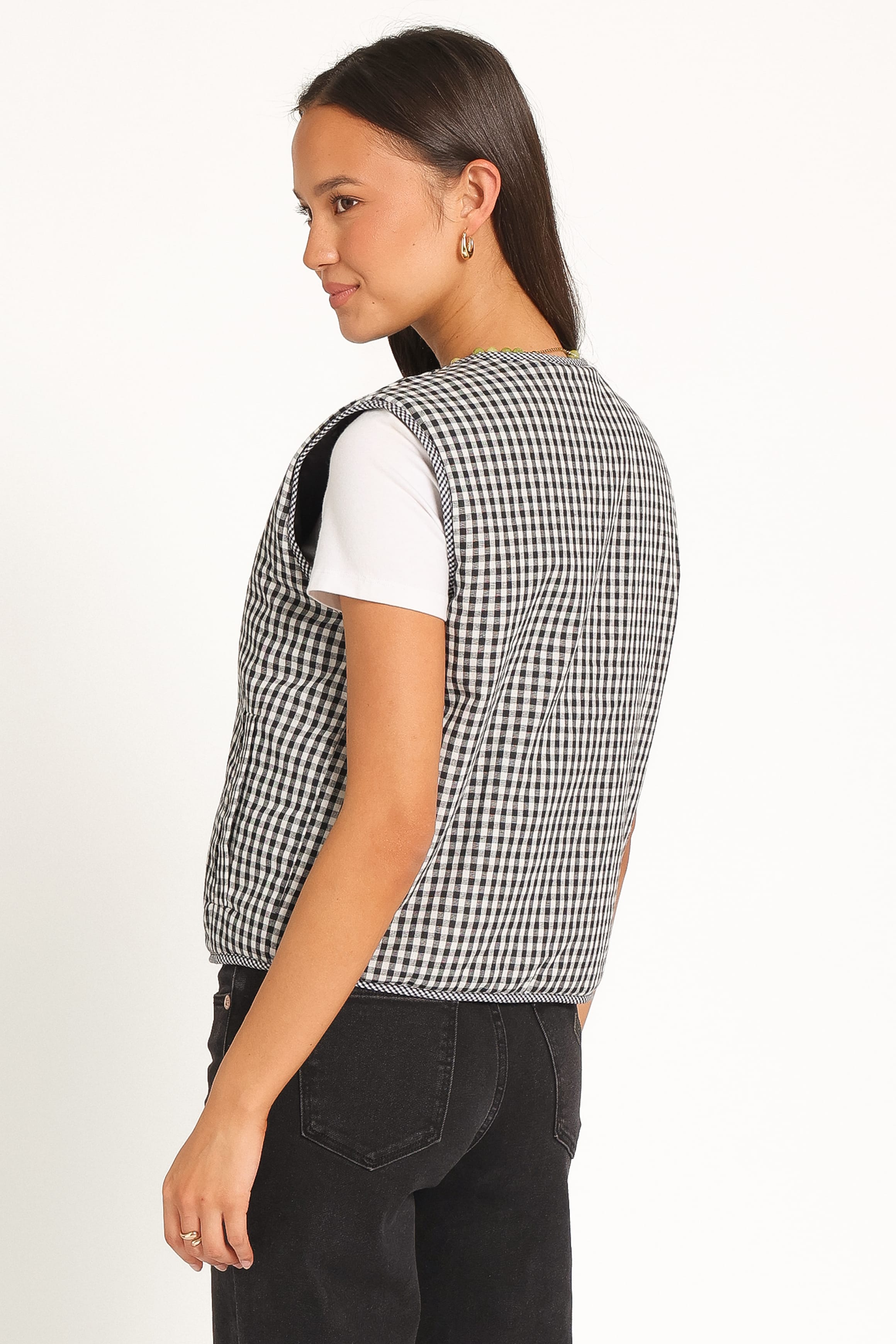 Laila Tie Front Vest - Black Gingham-Tactilefable