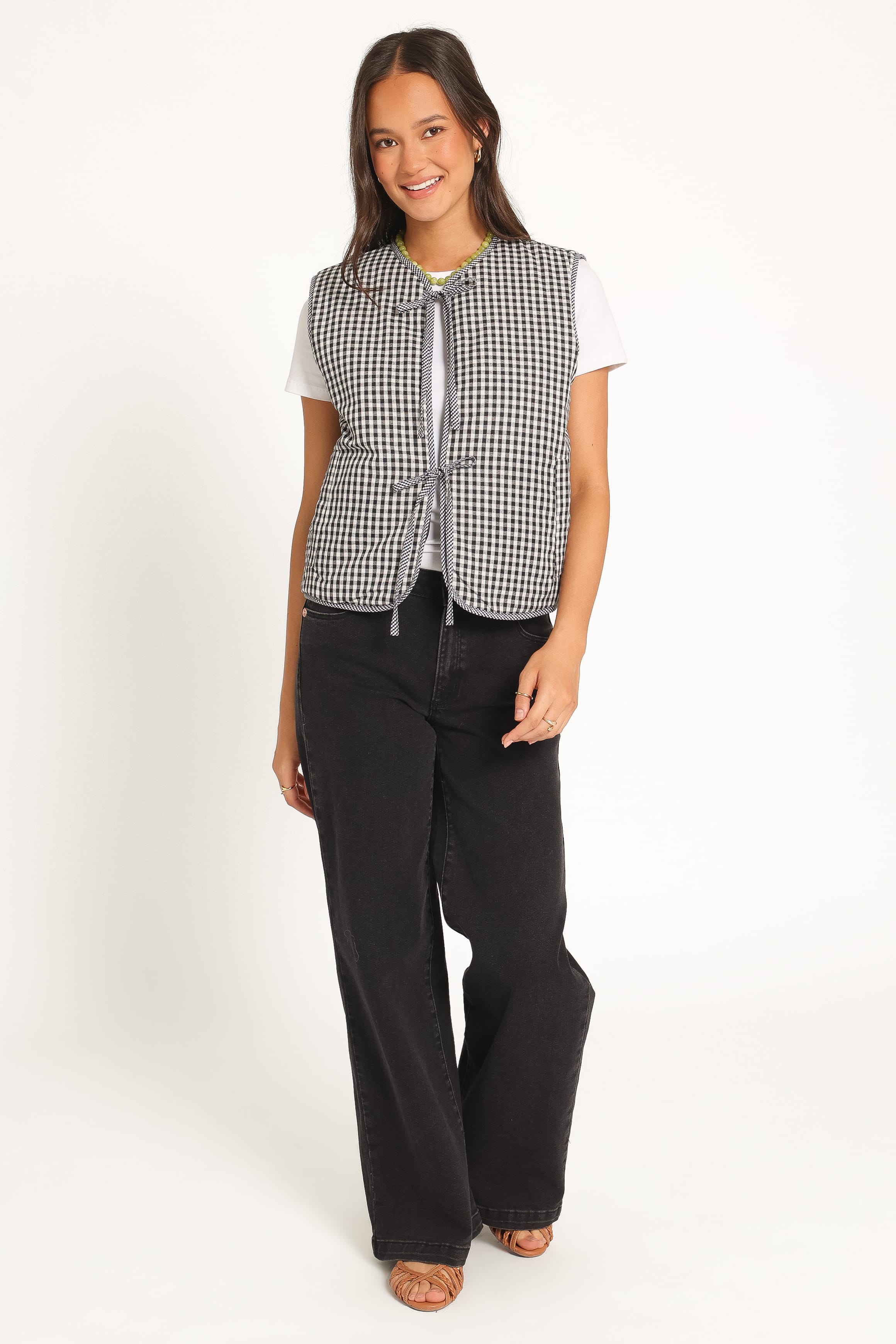 Laila Tie Front Vest - Black Gingham-Tactilefable