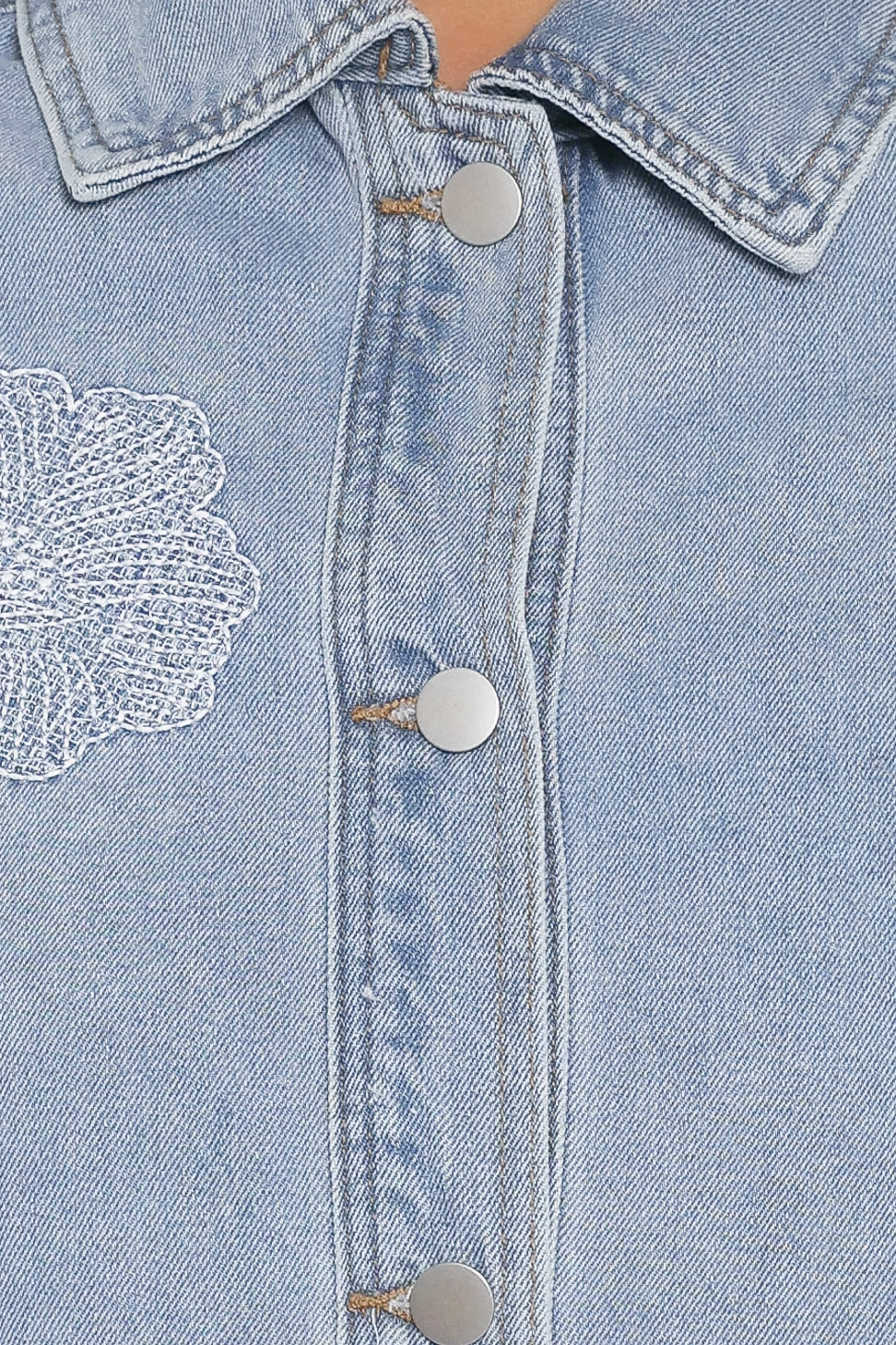 Mora Embroidered Denim Shacket - Light Wash-Tactilefable
