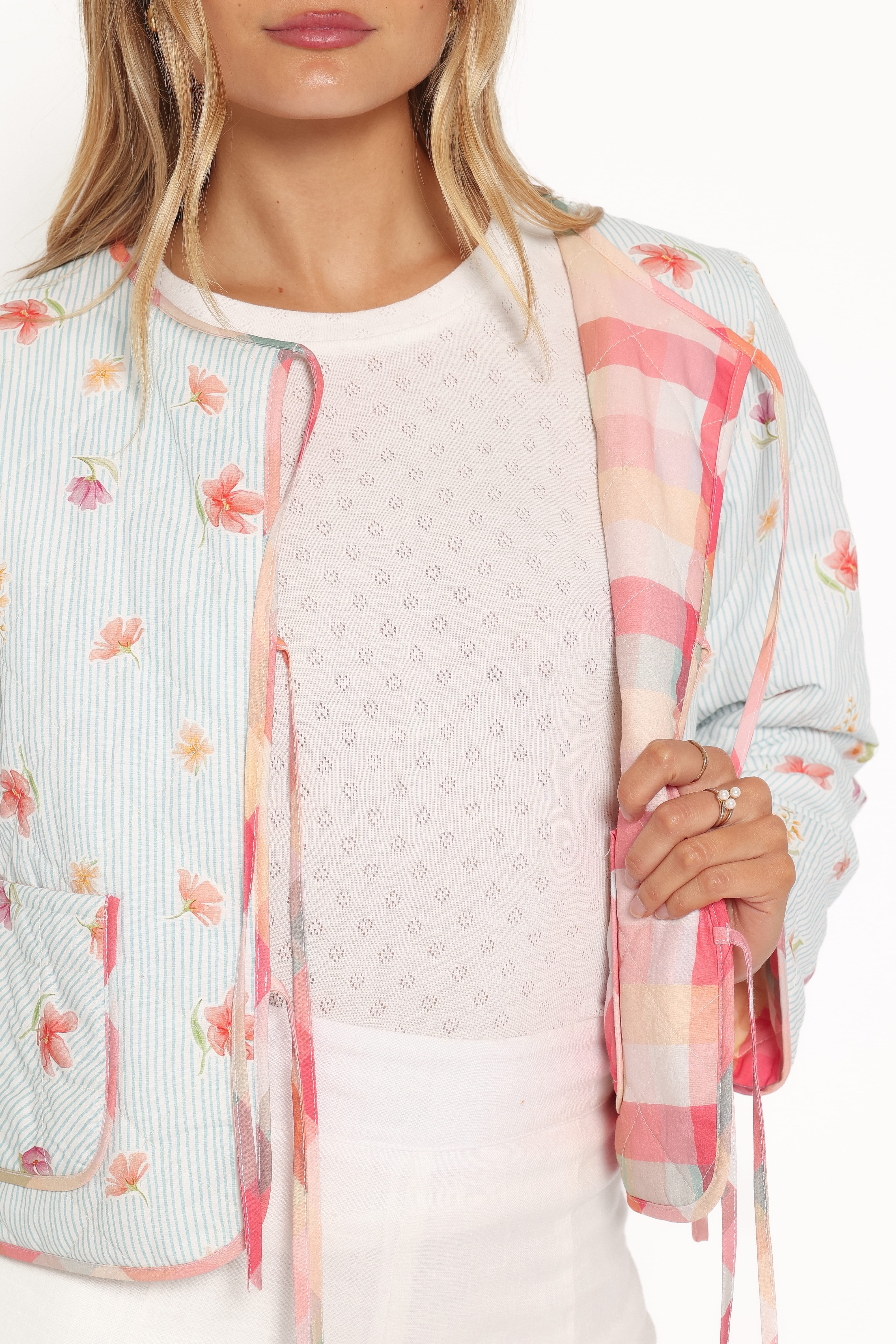 Percy Reversible Quilted Jacket - Blue Garden Stripe-Tactilefable