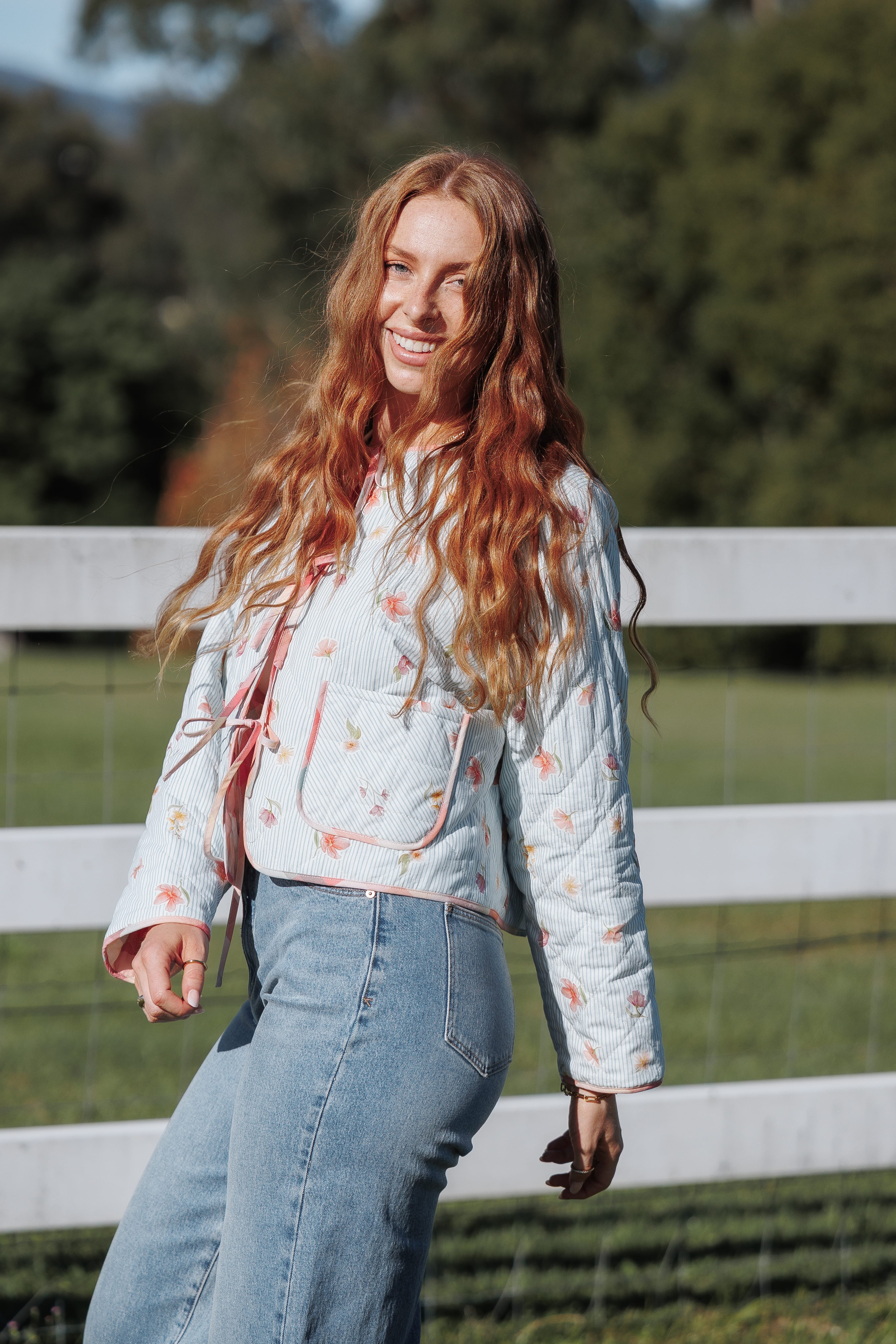 Percy Reversible Quilted Jacket - Blue Garden Stripe-Tactilefable