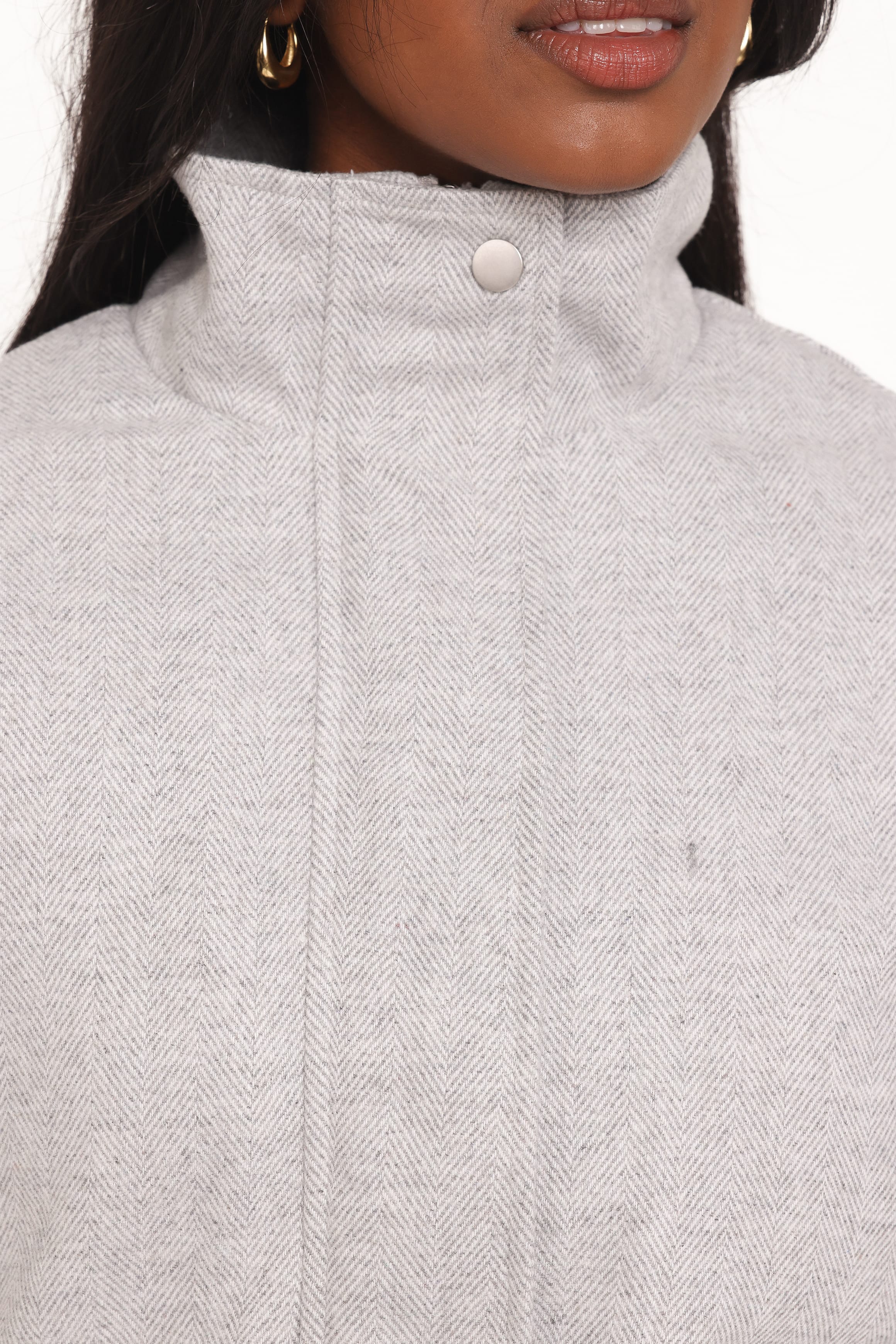 Peyton Funnel Neck Bomber Jacket - Grey Herringbone-Tactilefable