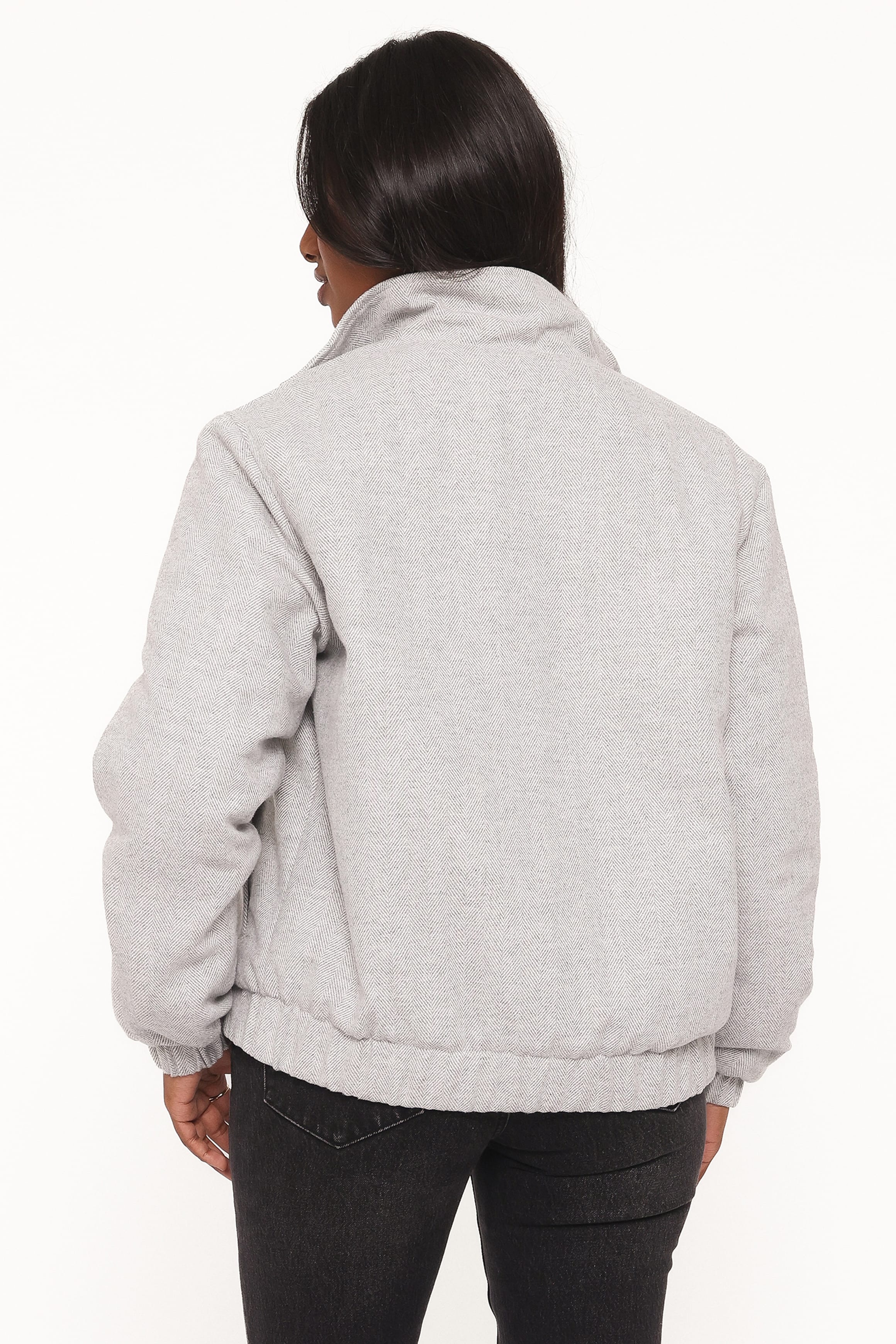 Peyton Funnel Neck Bomber Jacket - Grey Herringbone-Tactilefable