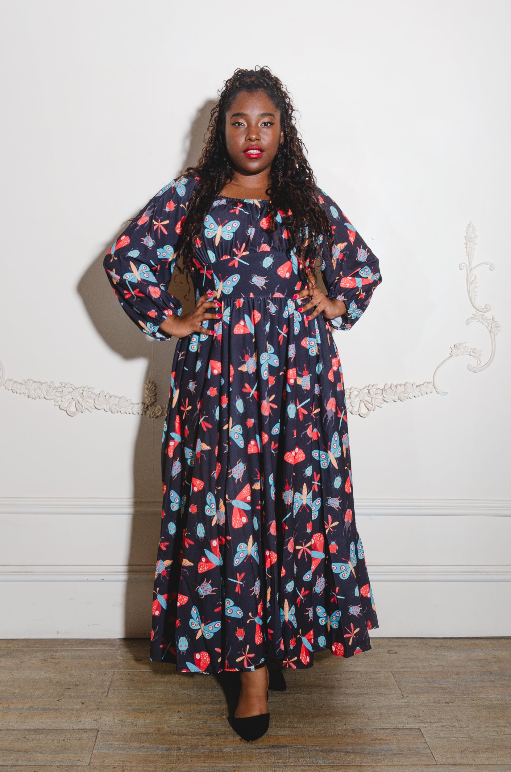 Swann 70s Maxi Dress in Insect Print Crepe | Laura Byrnes-Tactilefable