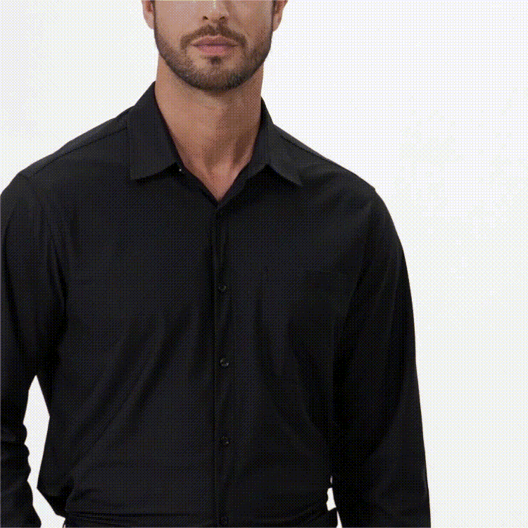 Men's Dress Shirt Long Sleeve 4-Way Stretch Wrinkle Free Black Formal Shirt-Tactilefable