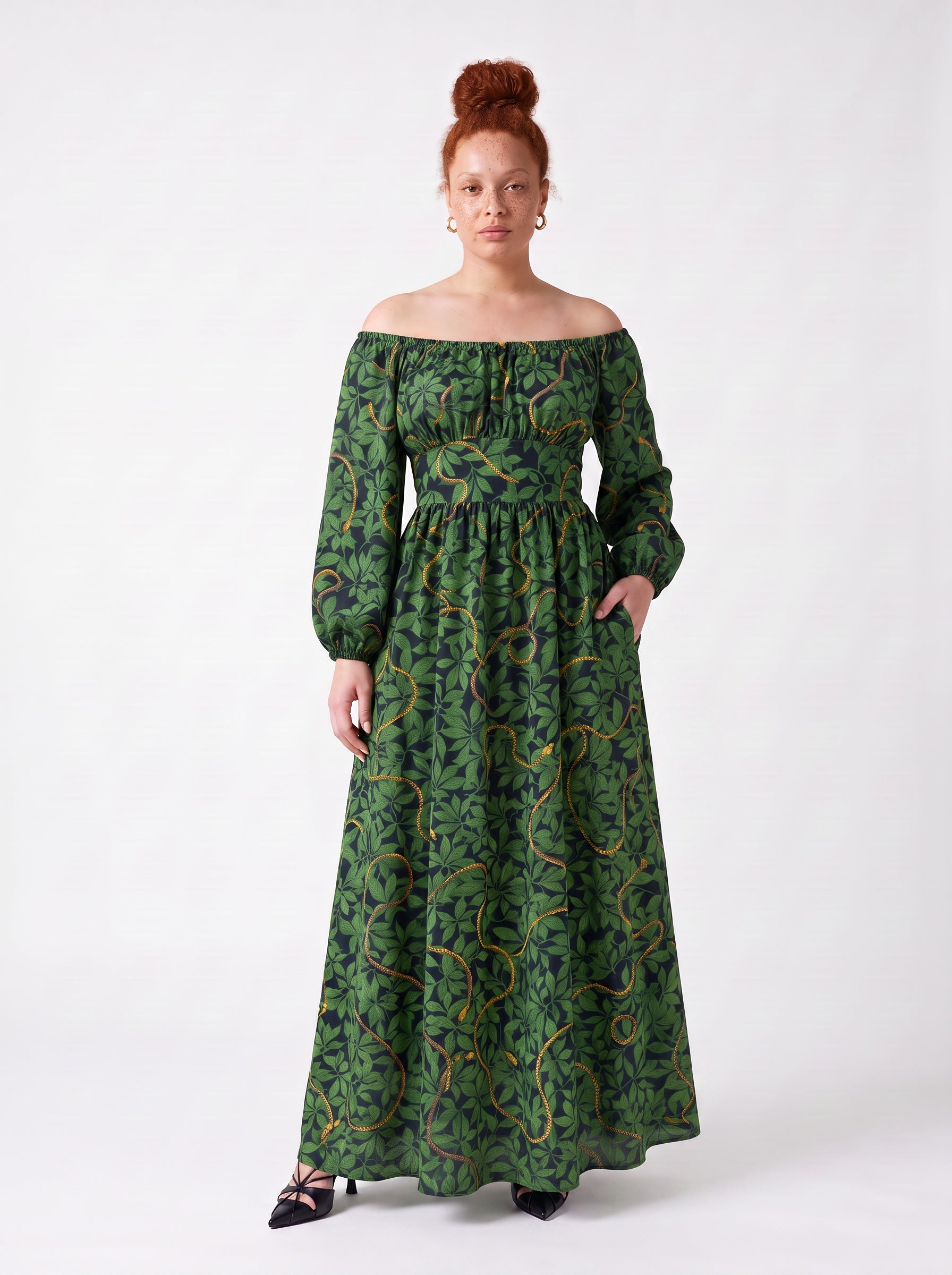 Swann Maxi Dress in Black Serpente-Tactilefable