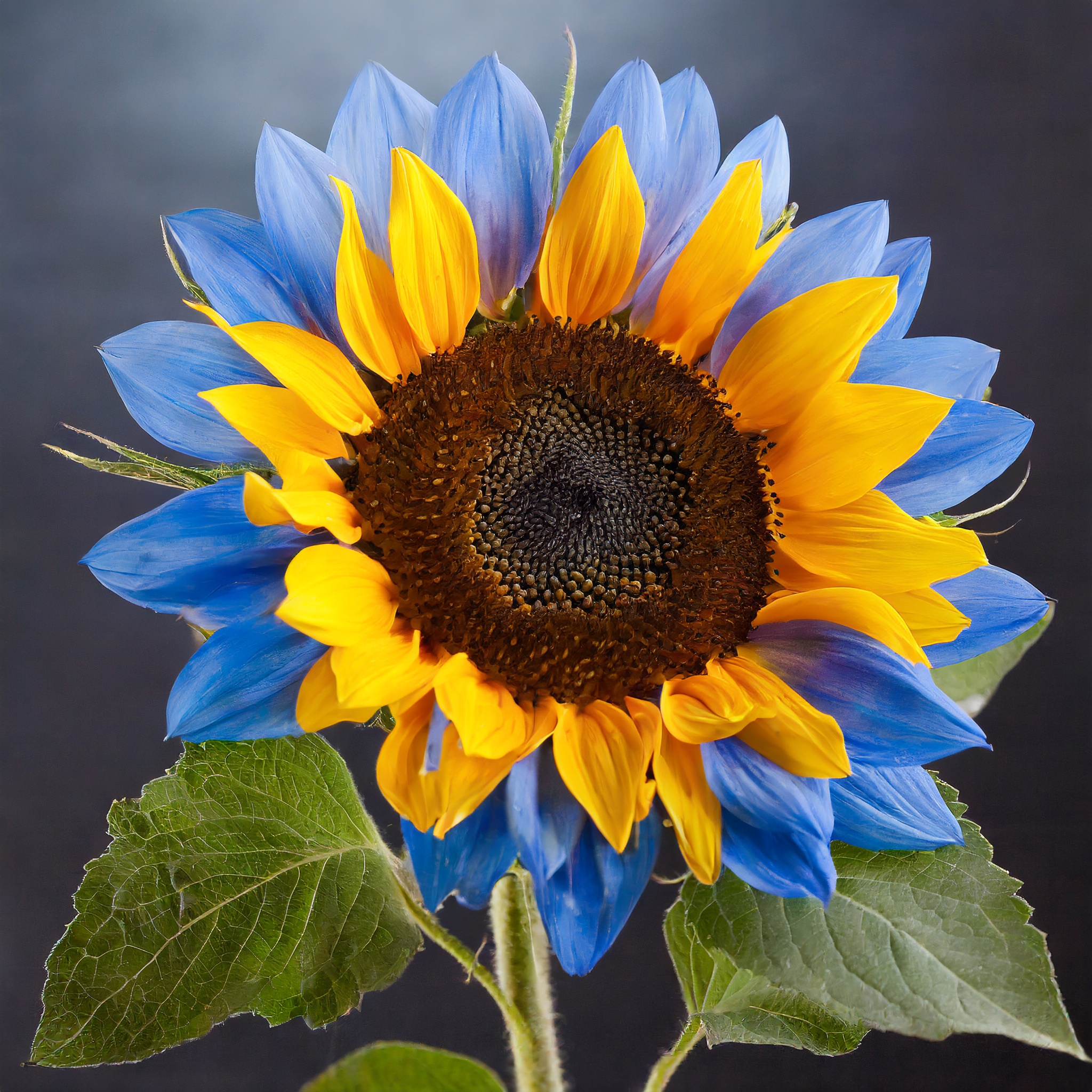 Zwillingsblüte blau über gelb Sonnenblumenkerne