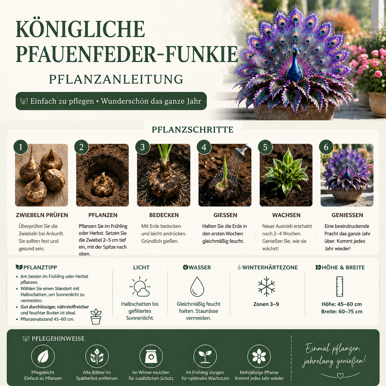 🦚 Königliche Pfauenfeder-Funkie – Die seltene Gartenschönheit, die jedem auffällt