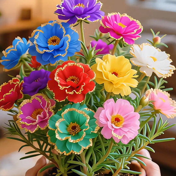 🌹Gold-Edged Double Mixed-Color Moss Rose—2025 Latest Variety