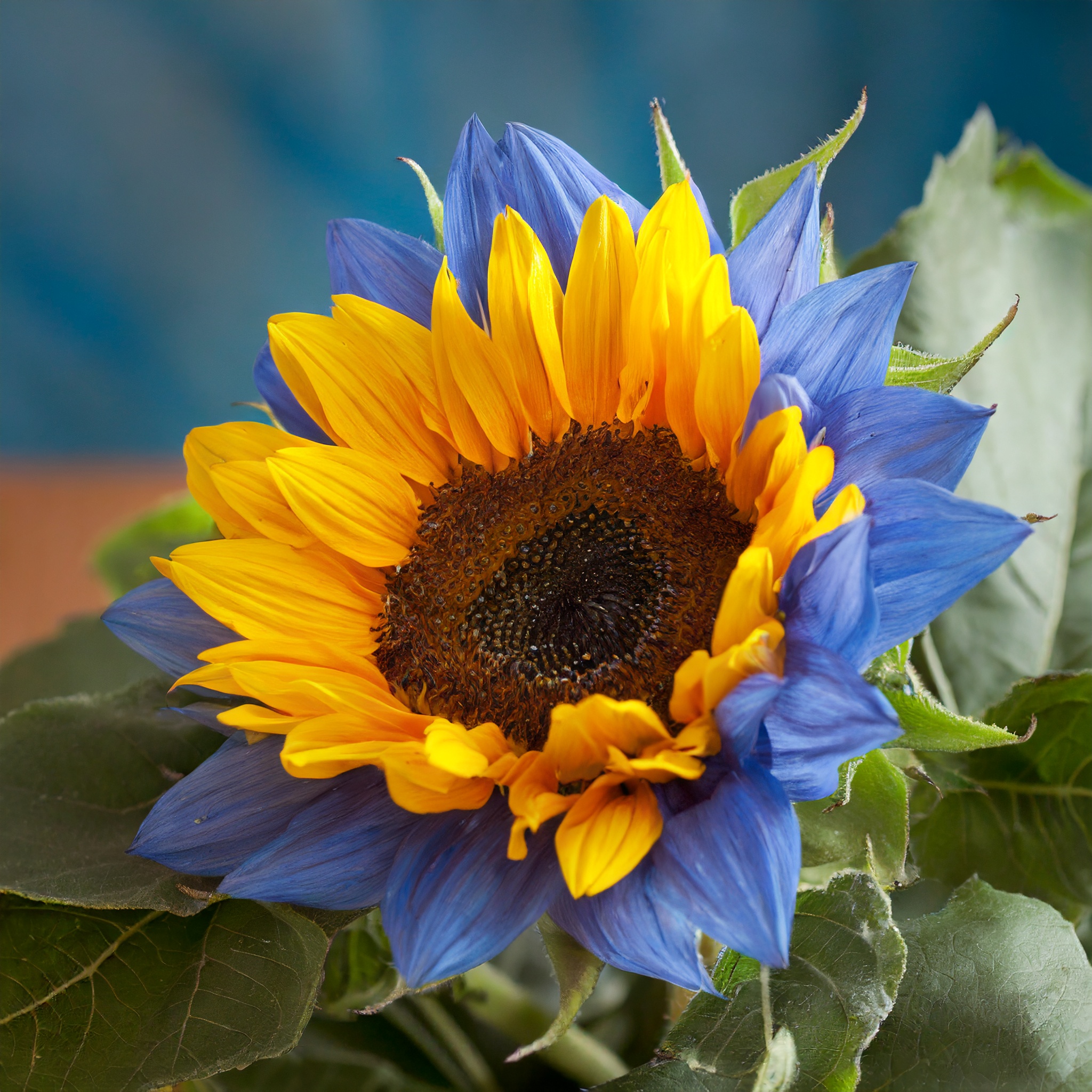 Zwillingsblüte blau über gelb Sonnenblumenkerne