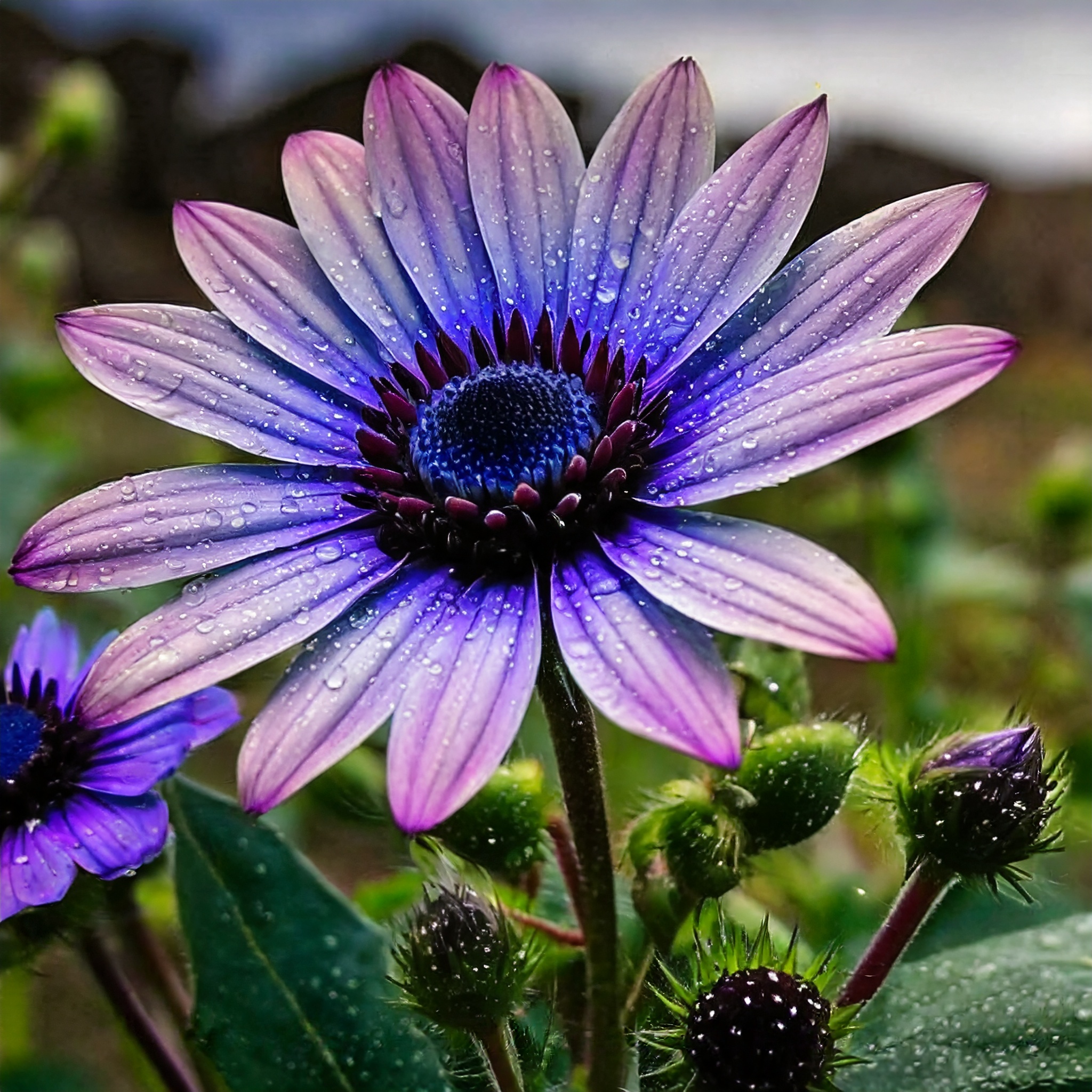 Ombre Sonnenblume von Blau nach Lila