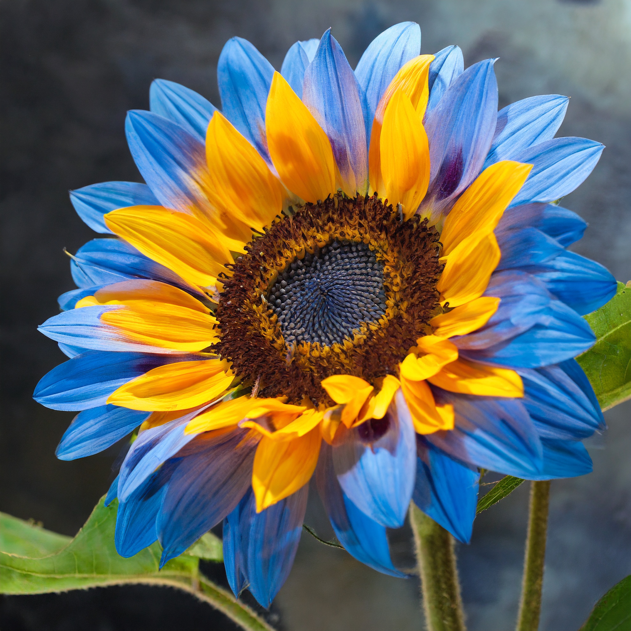 Zwillingsblüte blau über gelb Sonnenblumenkerne