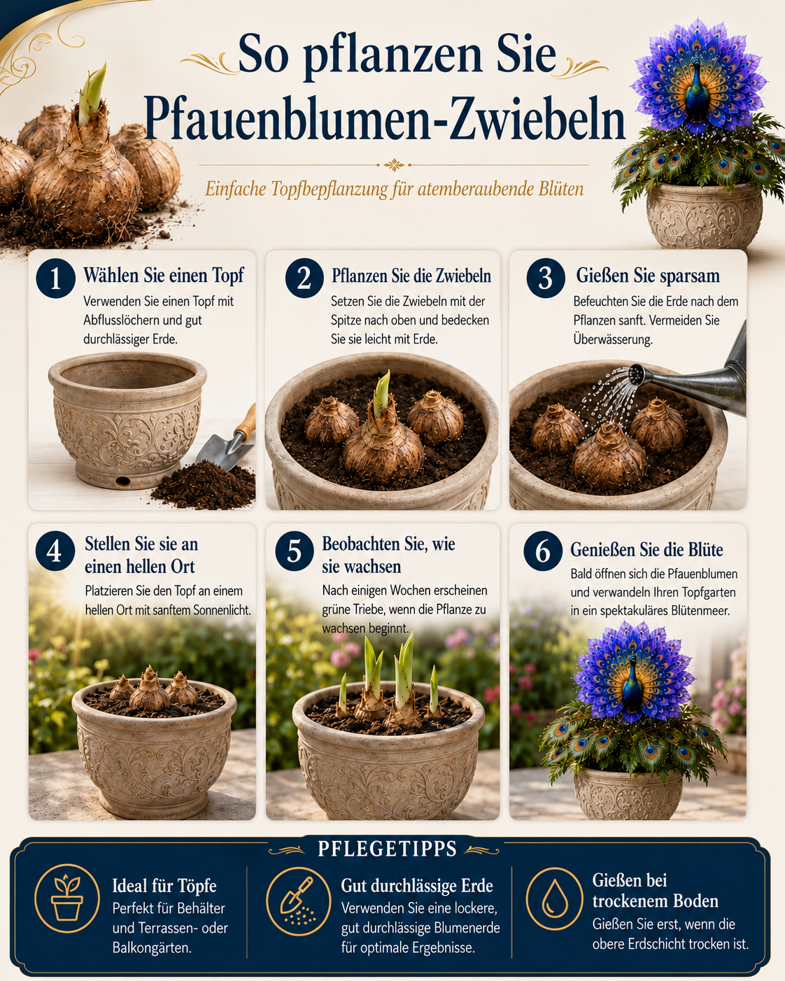 🦚 Seltene Pfauen Blumenzwiebeln – Verwandeln Sie jeden Topf in ein atemberaubendes Garten-Highlight