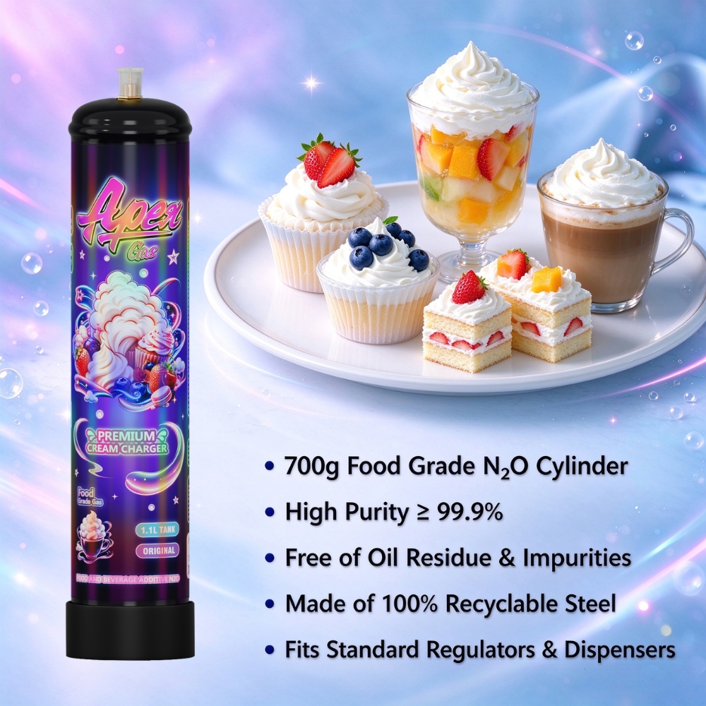 ApexGas 1.1Lx6 Whipped Cream Charger Unflavored, 700g Nitrous Oxide N2O Cream Charger Canister