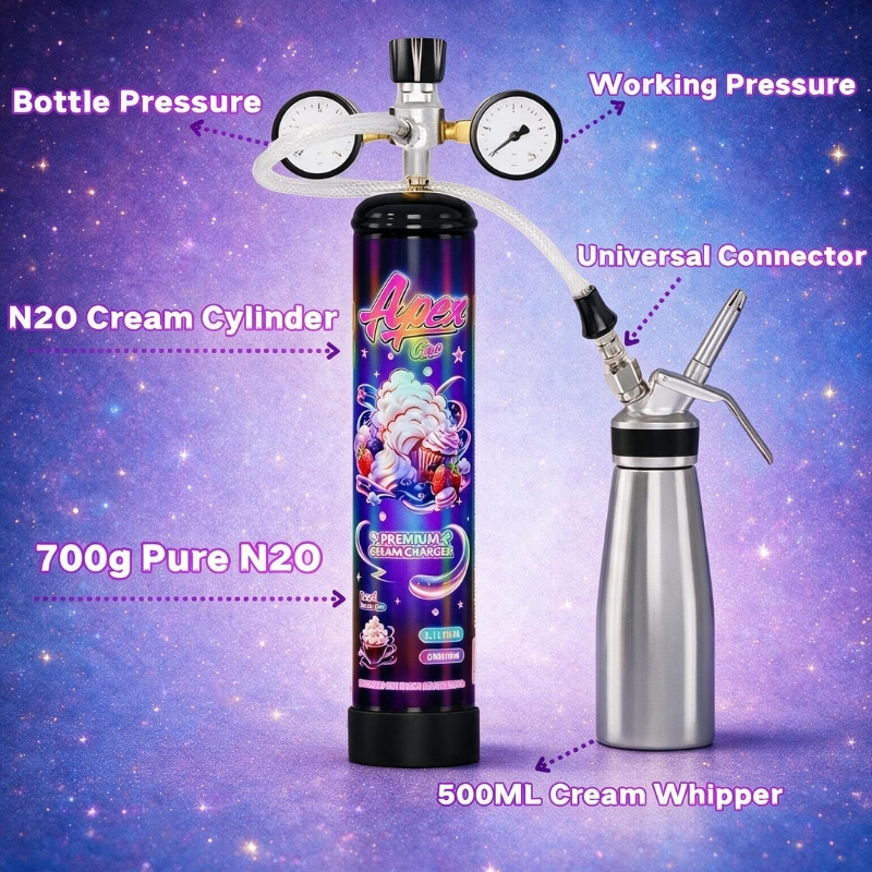 ApexGas 1.1L Whipped Cream Charger Unflavored, 700g Nitrous Oixde N2O Cream Charger Canister