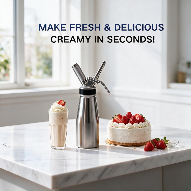Aluminum Whipped Cream Dispenser 500ml /1 Pint Cream Whipper with 3 Stainless Steel & Brush, Create Perfect Desserts & Coffee Toppings, Leak-Free Whipped Cream Maker