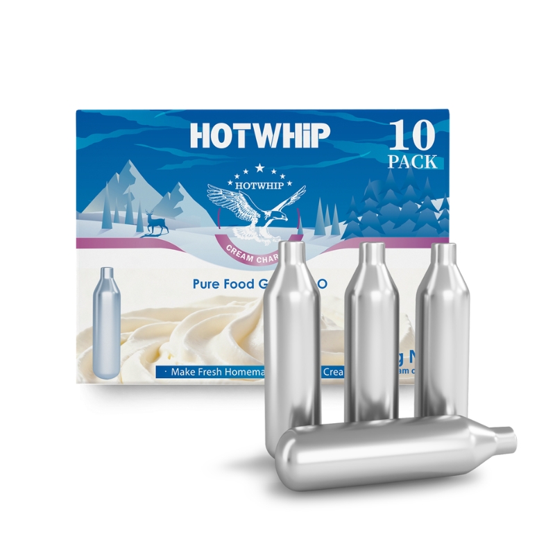 8g Whipped Cream Charger (10-Pack) - N2O Cream Chargers for Professional Creams Dispensers - 8g Nitrous Oxide Cartridges - Food Grade Gas for Whipping, Culinary Foams & Desserts