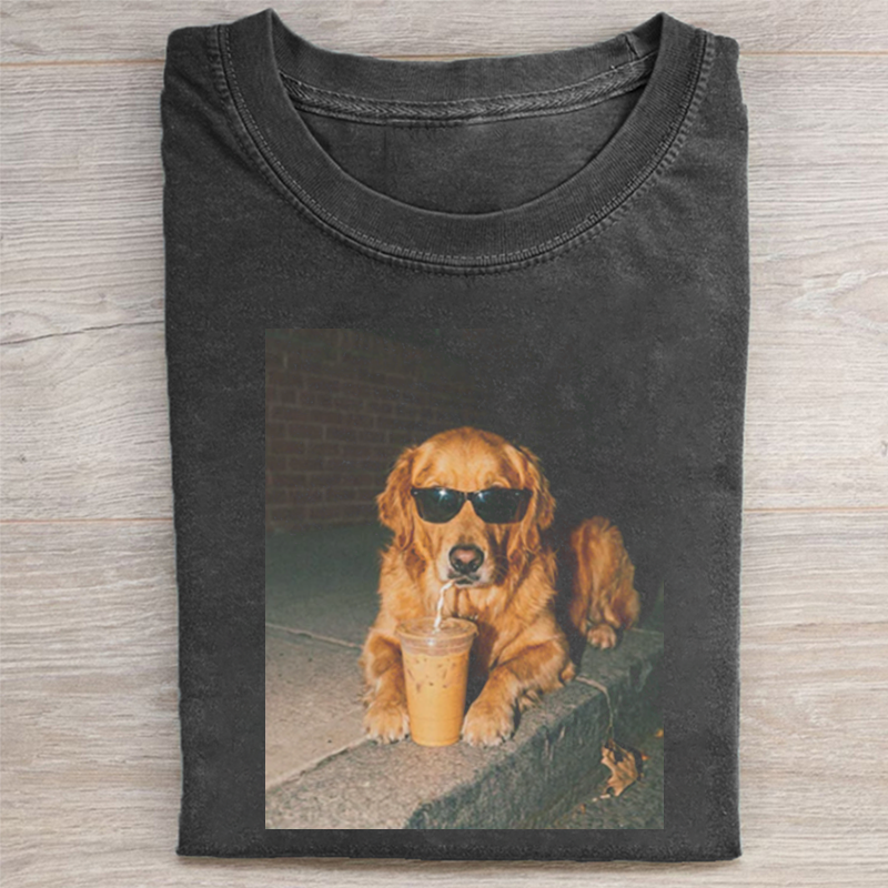 Golden Retriever Drinking Iced Coffee T-shirt