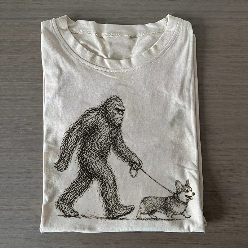 Bigfoot Walking Corgi T-shirt