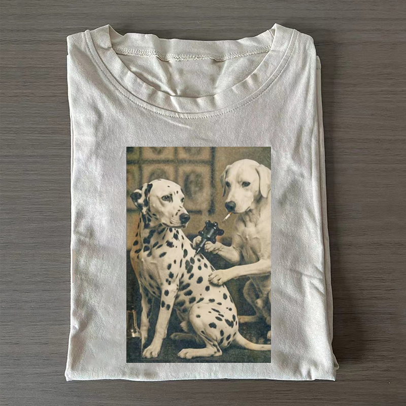 Retro Dalmatian Dog Tattoo Artist Funny Meme Graphic T-shirt