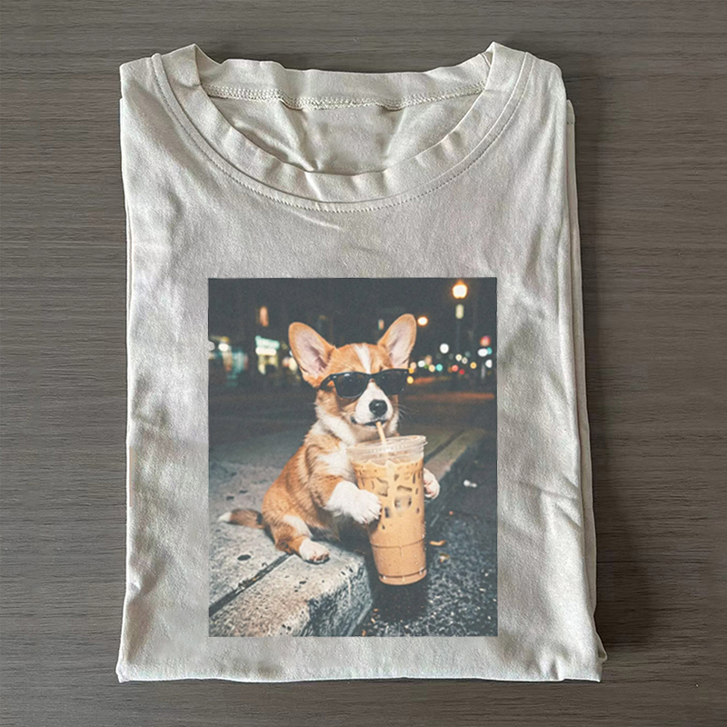 Funny Corgi Drinking Iced Coffee T-shirt