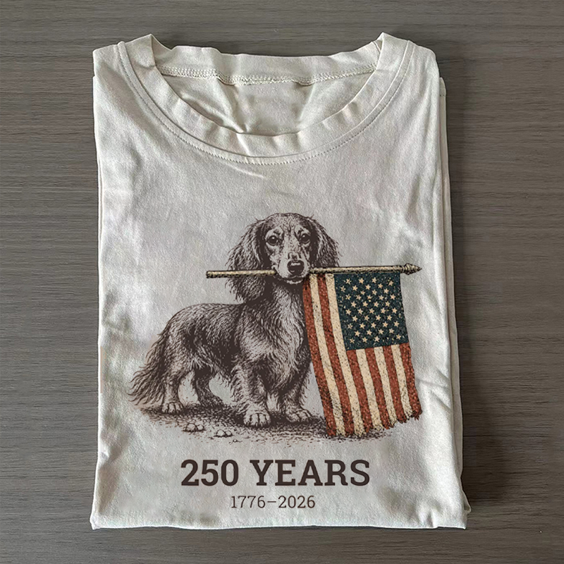 Long Haired Dachshund American Flag T-shirt
