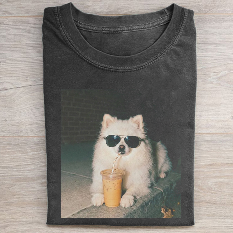 Pomeranian Drinking Iced Coffee T-shirt