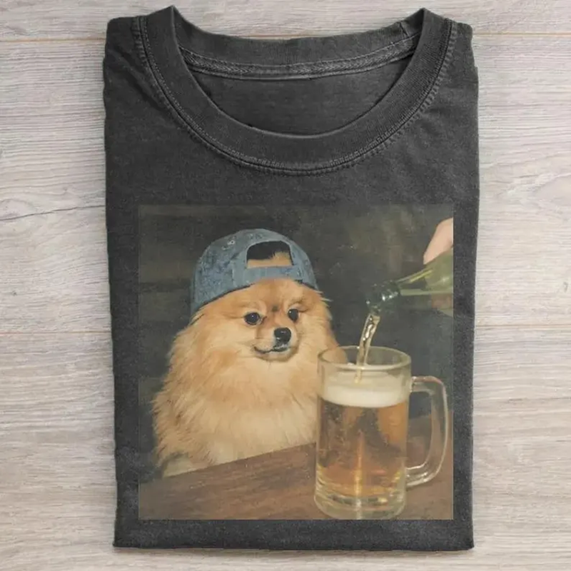 Funny Pomeranian Drinking Beer T-shirt