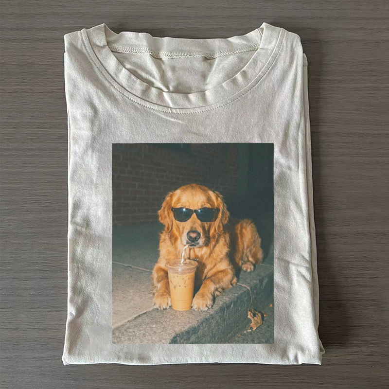 Golden Retriever Drinking Iced Coffee T-shirt