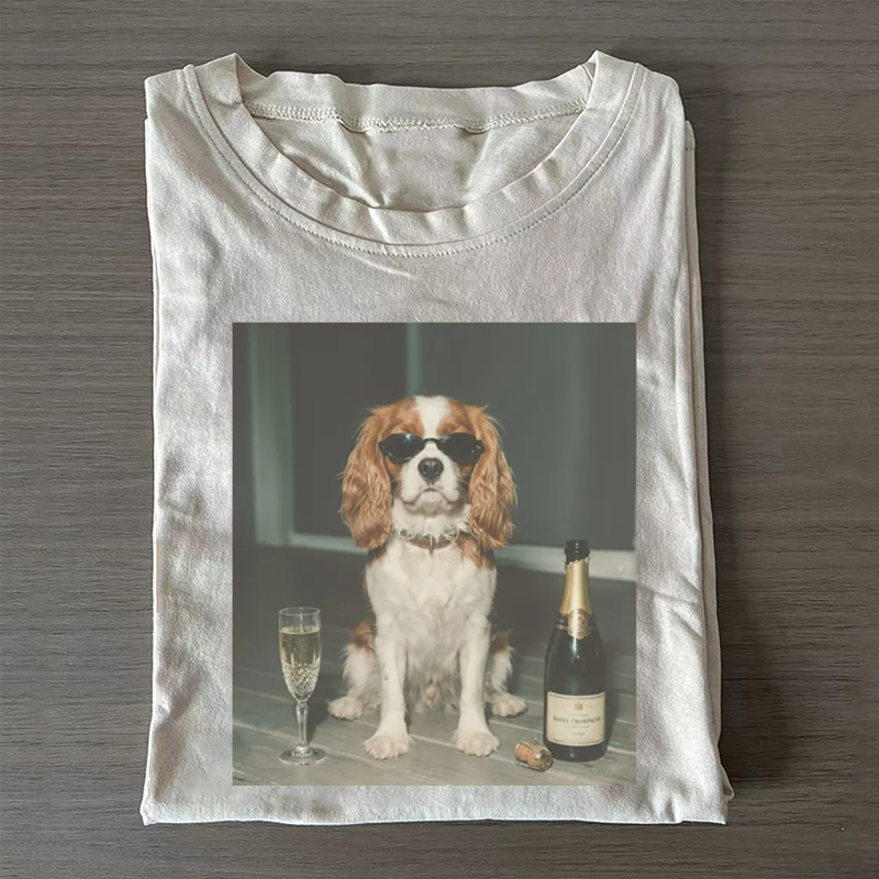 Funny Cavalier King Charles Drinking Champagne T-shirt