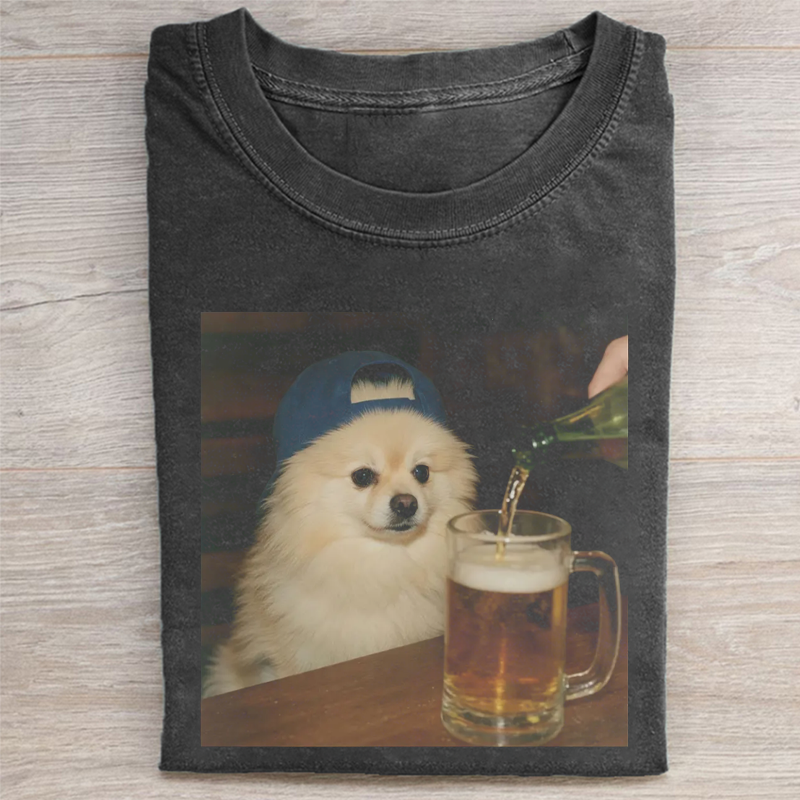Funny Pomeranian Drinking Beer T-shirt