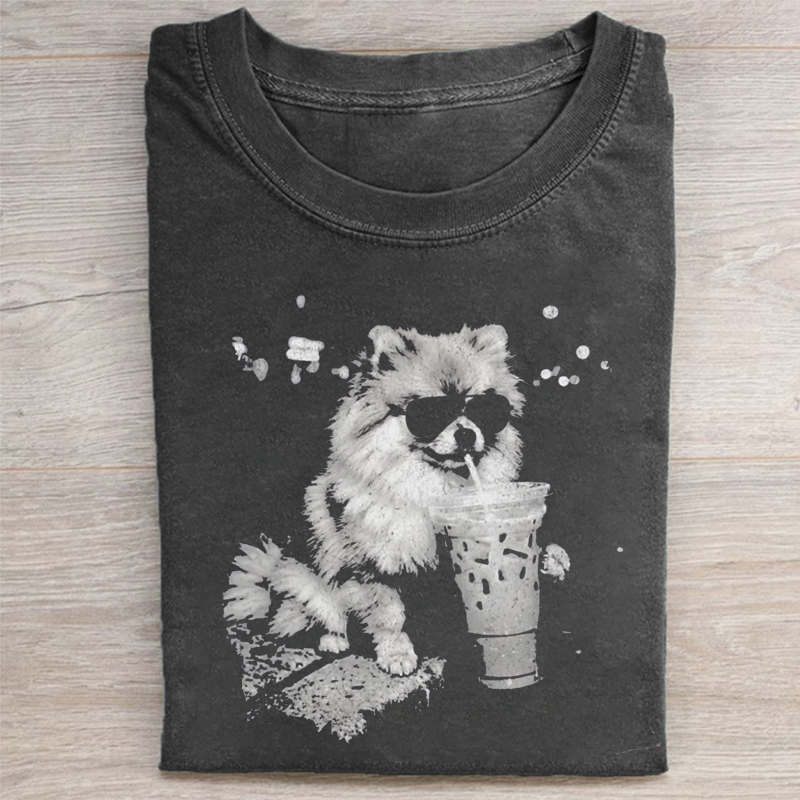 Funny Dog Drinking Iced Coffee T-shirt