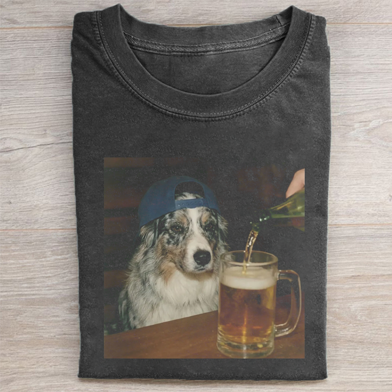 Silly Australian Shepherd Drinking Beer T-shirt