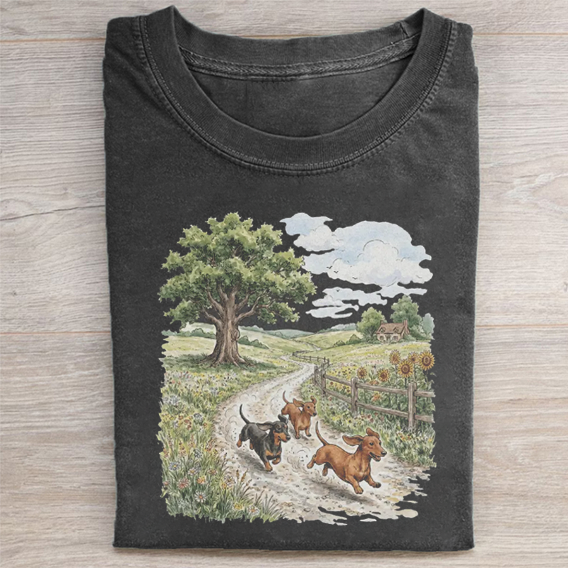 Vintage Running Dachshunds Graphic T-shirt